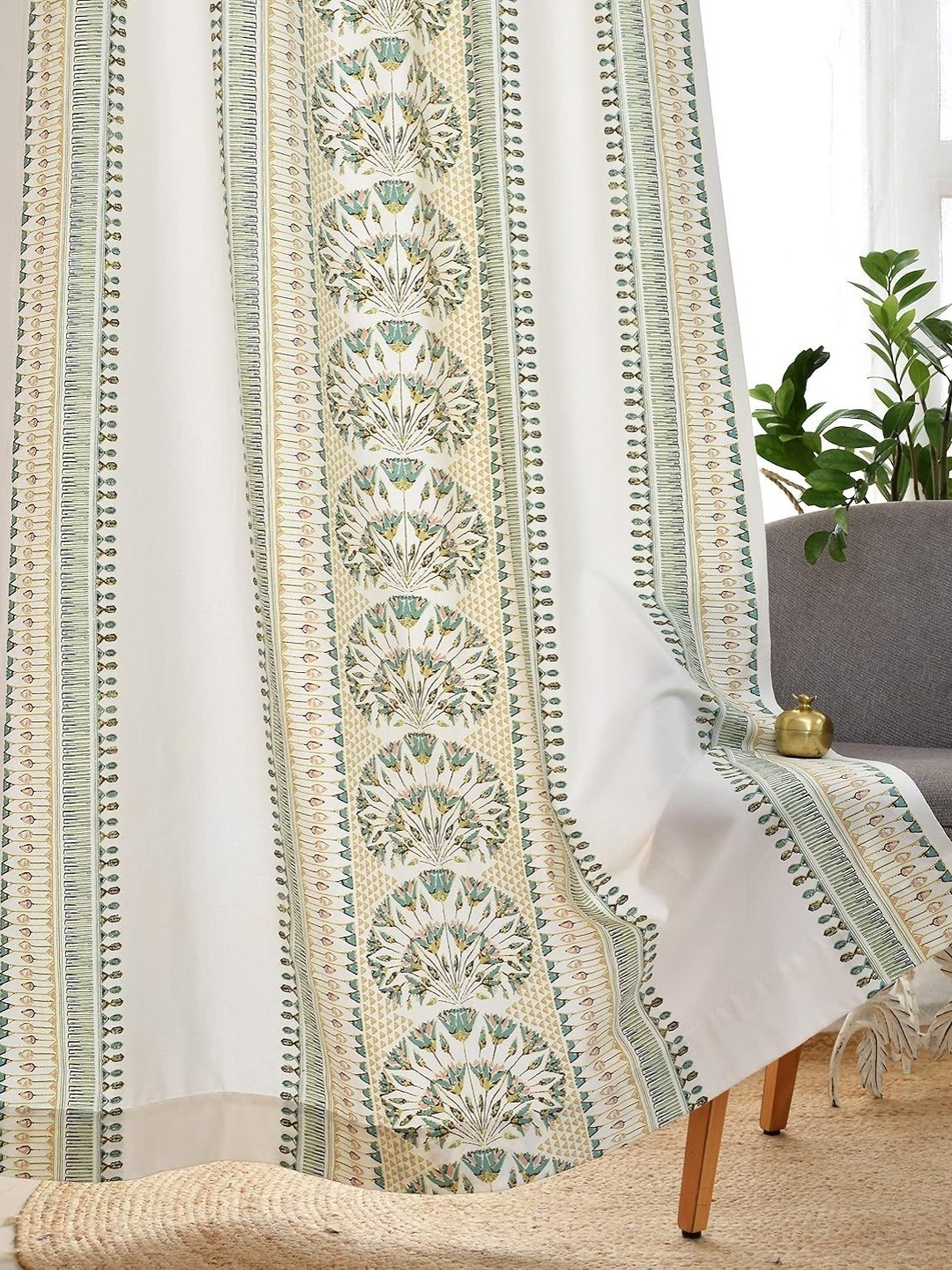 

Tranquebar Home Green & White Set of 2 Ethnic Motifs Door Curtain