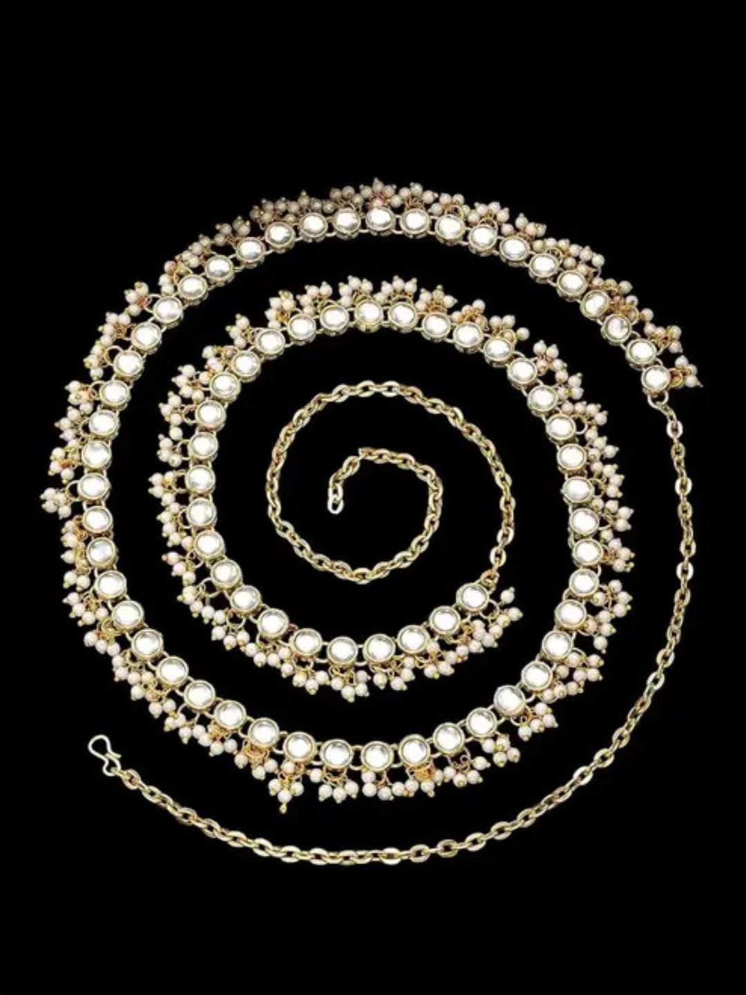 

I Jewels Kundan Stone Studded & Pearls Beaded Waist Chain Kamarband, Gold