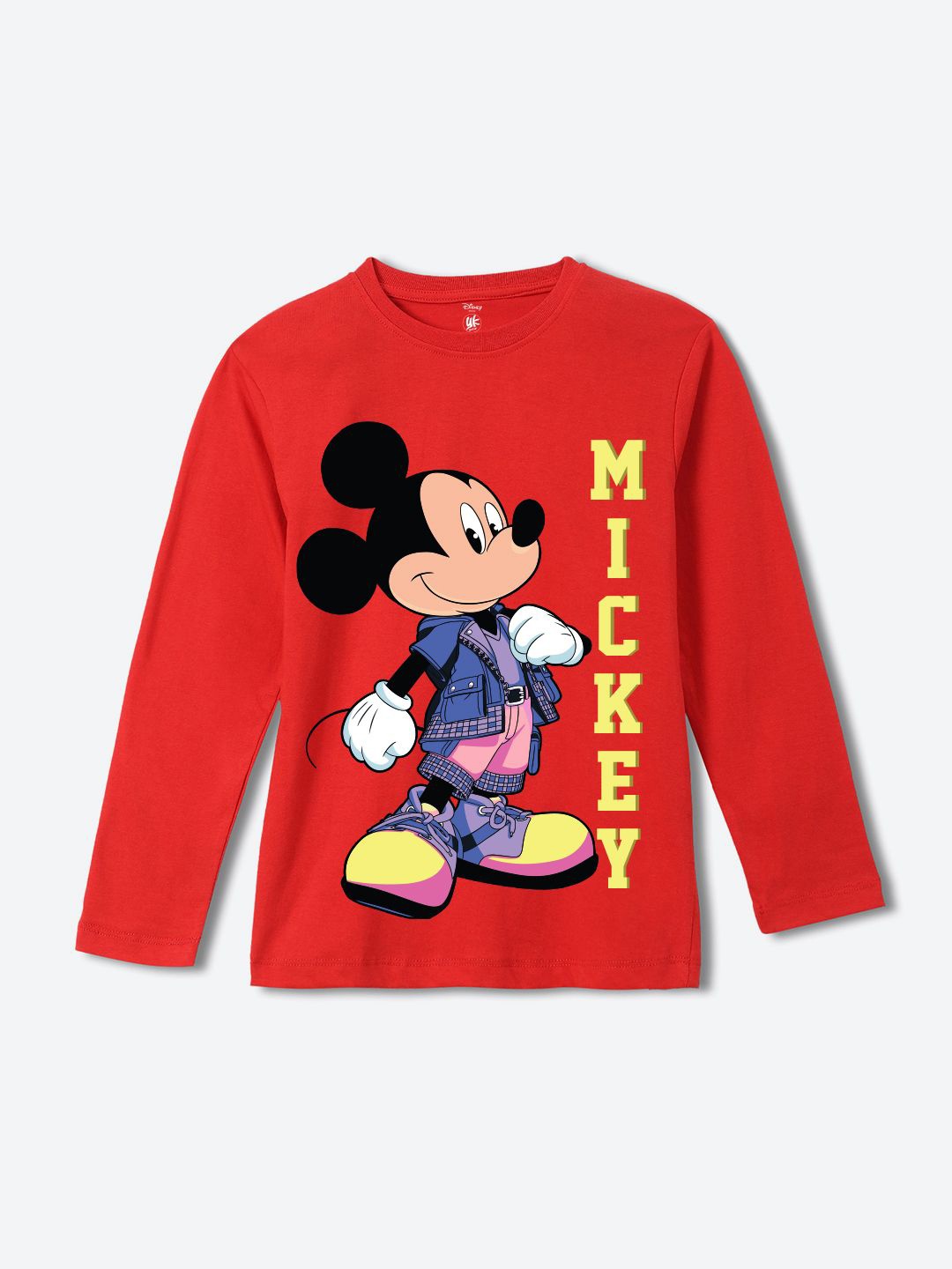 

YK Disney Boys Mickey Mouse Printed Pure Cotton Applique T-shirt, Red