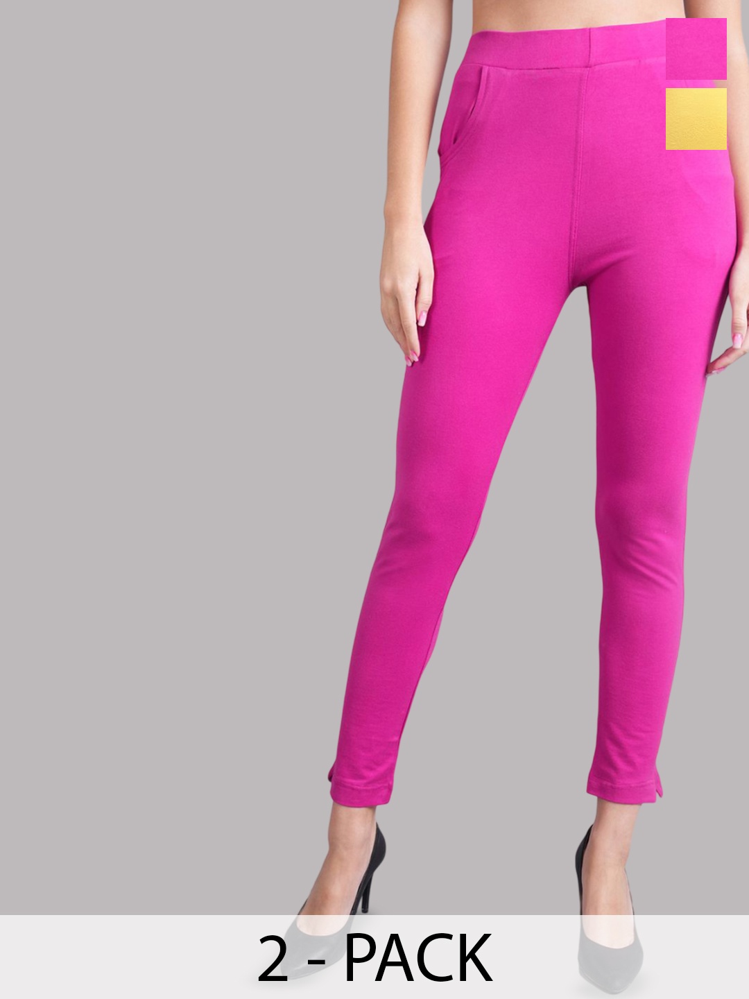 

Valles365 by S.C. Pack Of 2 Women Cotton Ankle-Length Leggings, Yellow