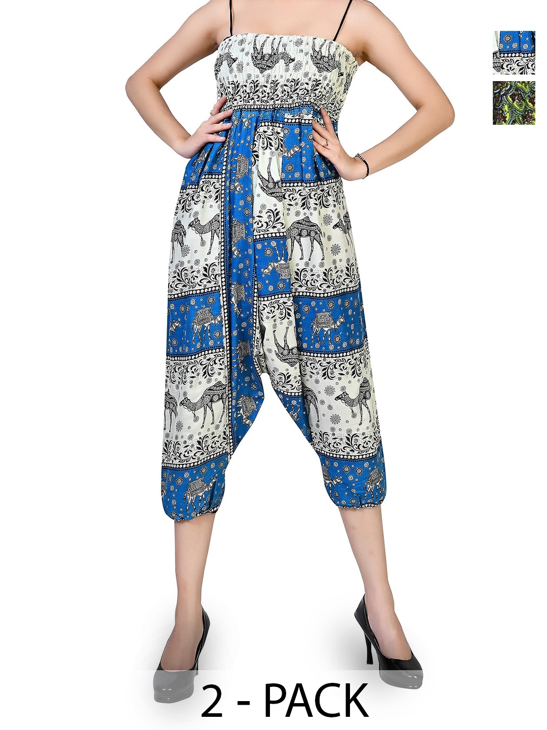 

NarNari Women Pack Of 2 Printed Loose Fit Harem Pants, Blue