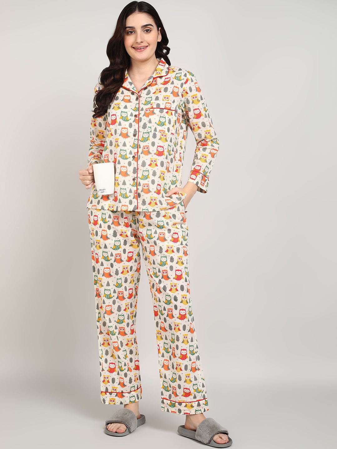 

Label Ceres Women Printed Night suit, Off white