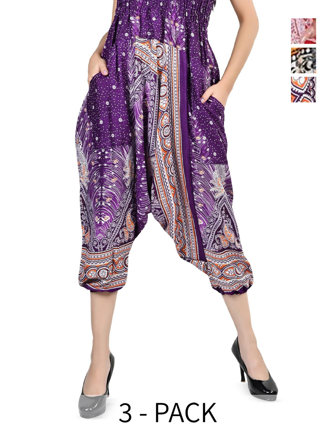 

NarNari Women Pack of 3 Printed High-Rise Harem Pants, Purple