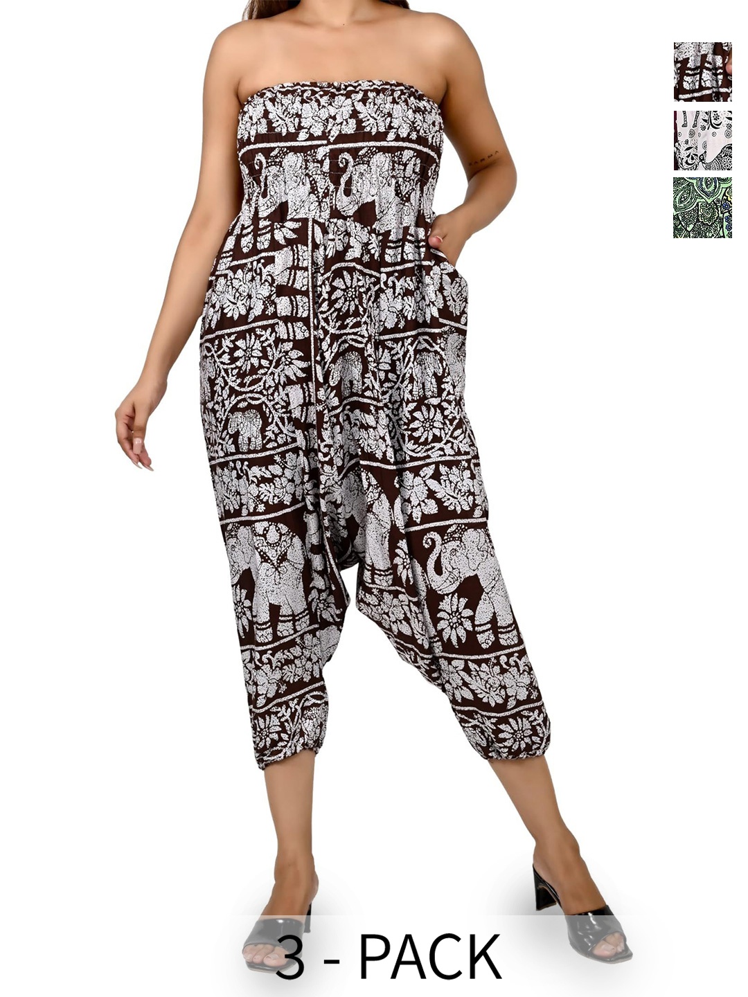 

NarNari Women Pack Of 3 Printed Mid-Rise Harem Pants, Red