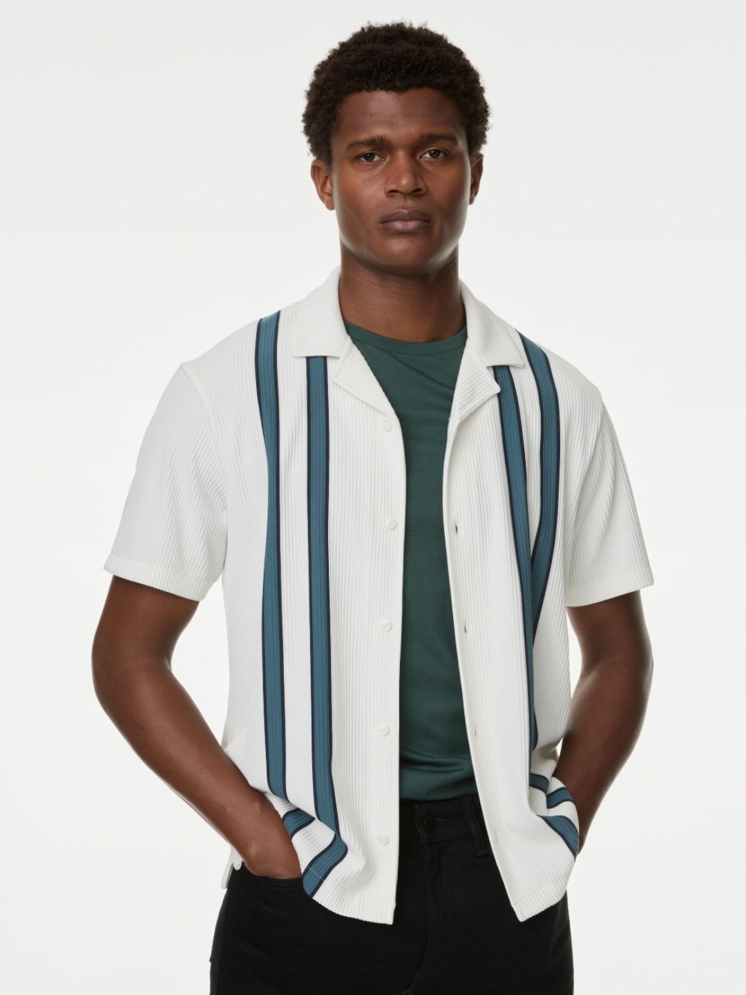 

Marks & Spencer Men Striped Textured Shirt, White