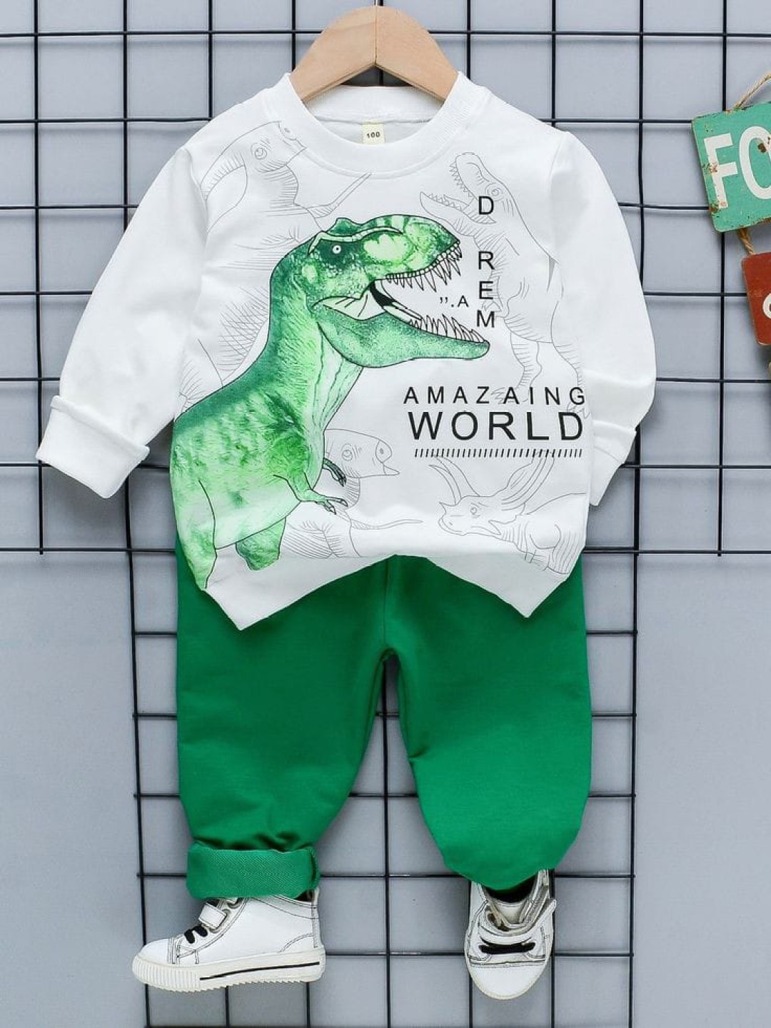 

BILLYBALL Kids Printed Round Neck Pure Cotton Sweatshirt With Jogger, White
