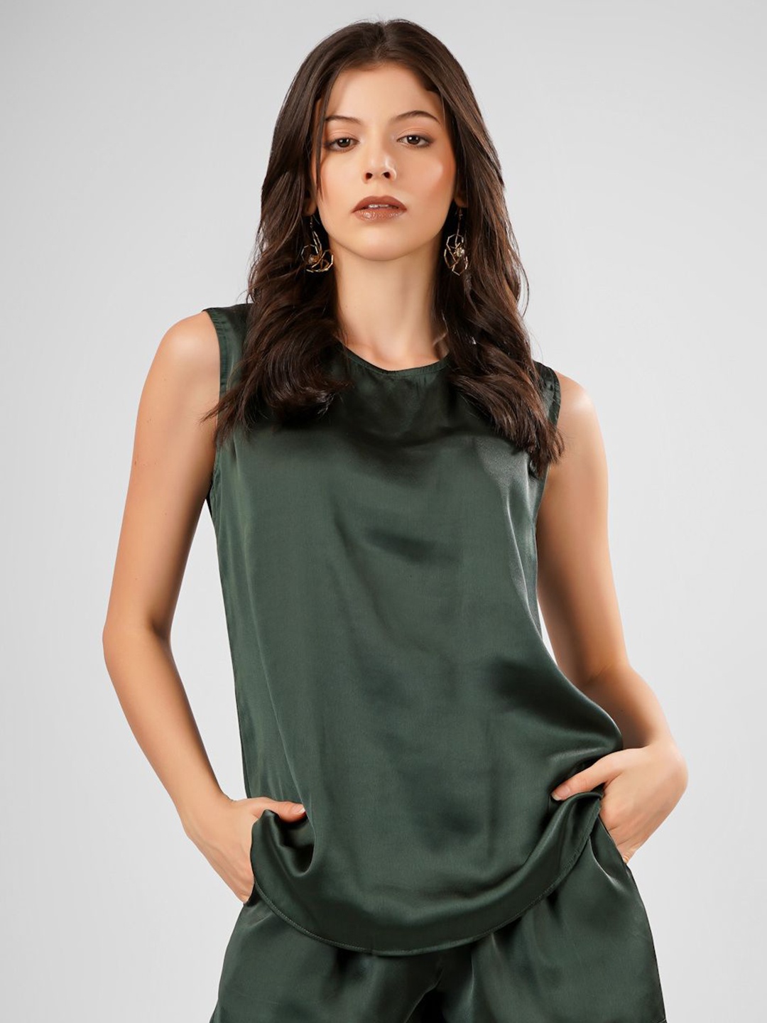 

Sukshat Keyhole Neck Satin Top, Green