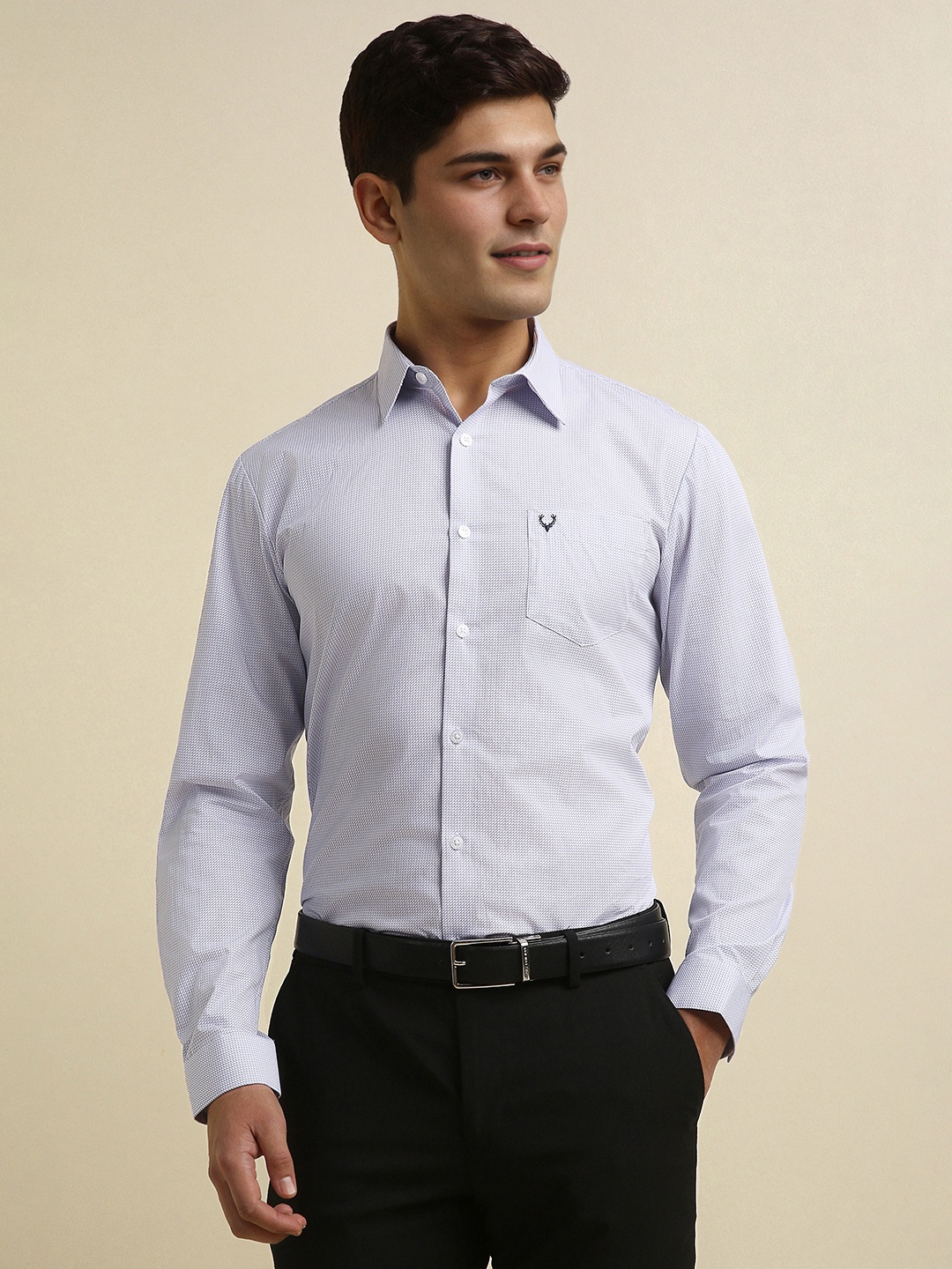

Allen Solly Men Spread Collar Textured Cotton Formal Shirt, Blue