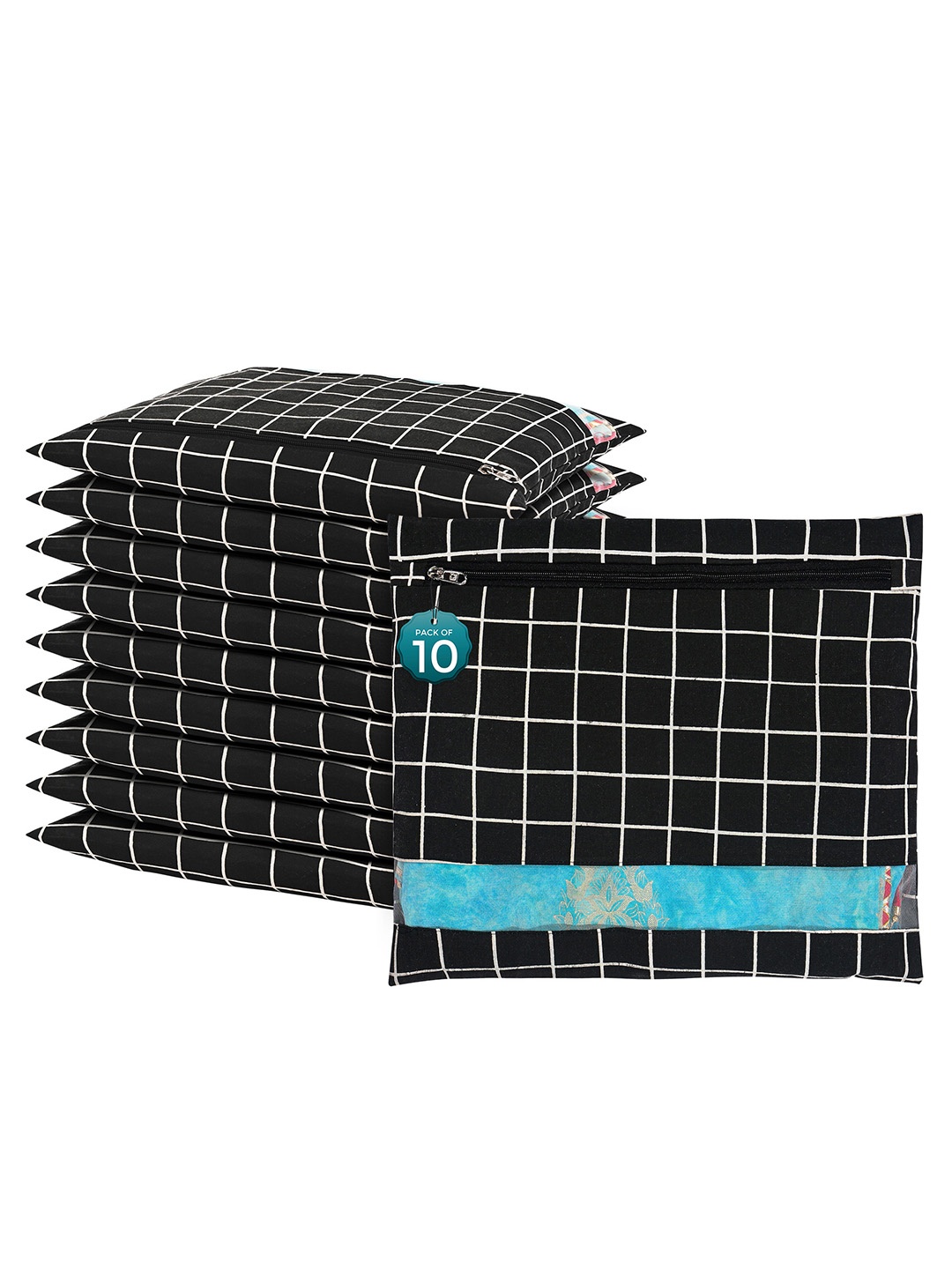 

Kuber Industries Black 10 Pcs Regular Single Saree Cover Multi-Utility Storage Organisers