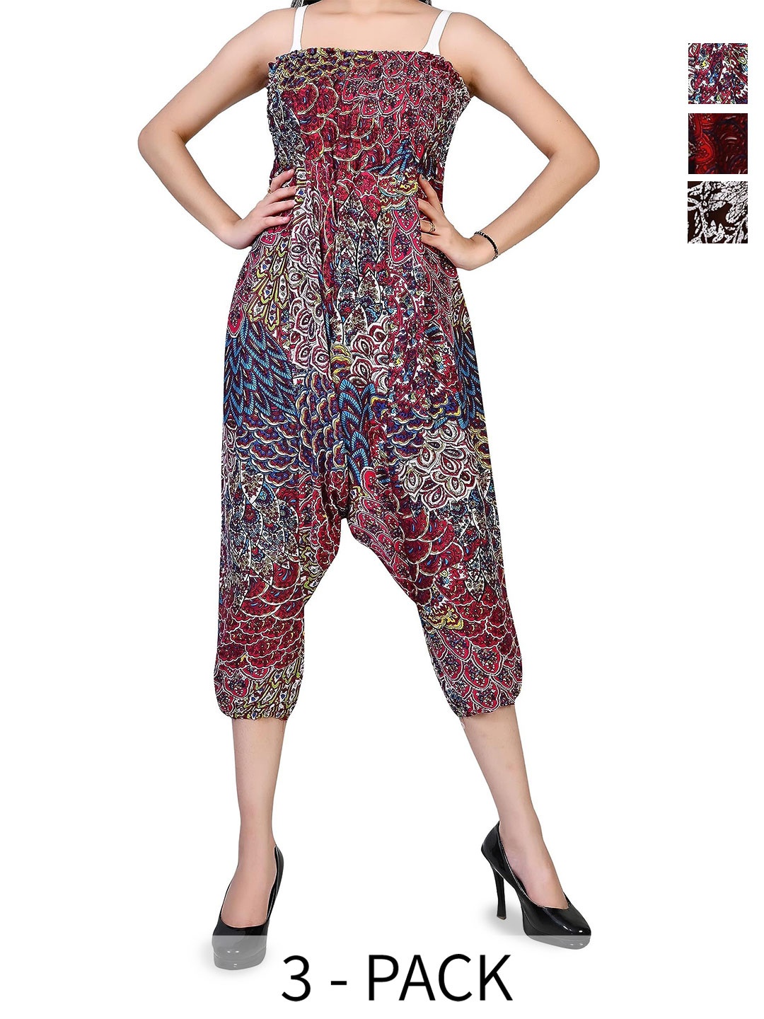 

NarNari Women Pack Of 3 Printed Harem Pants, Red
