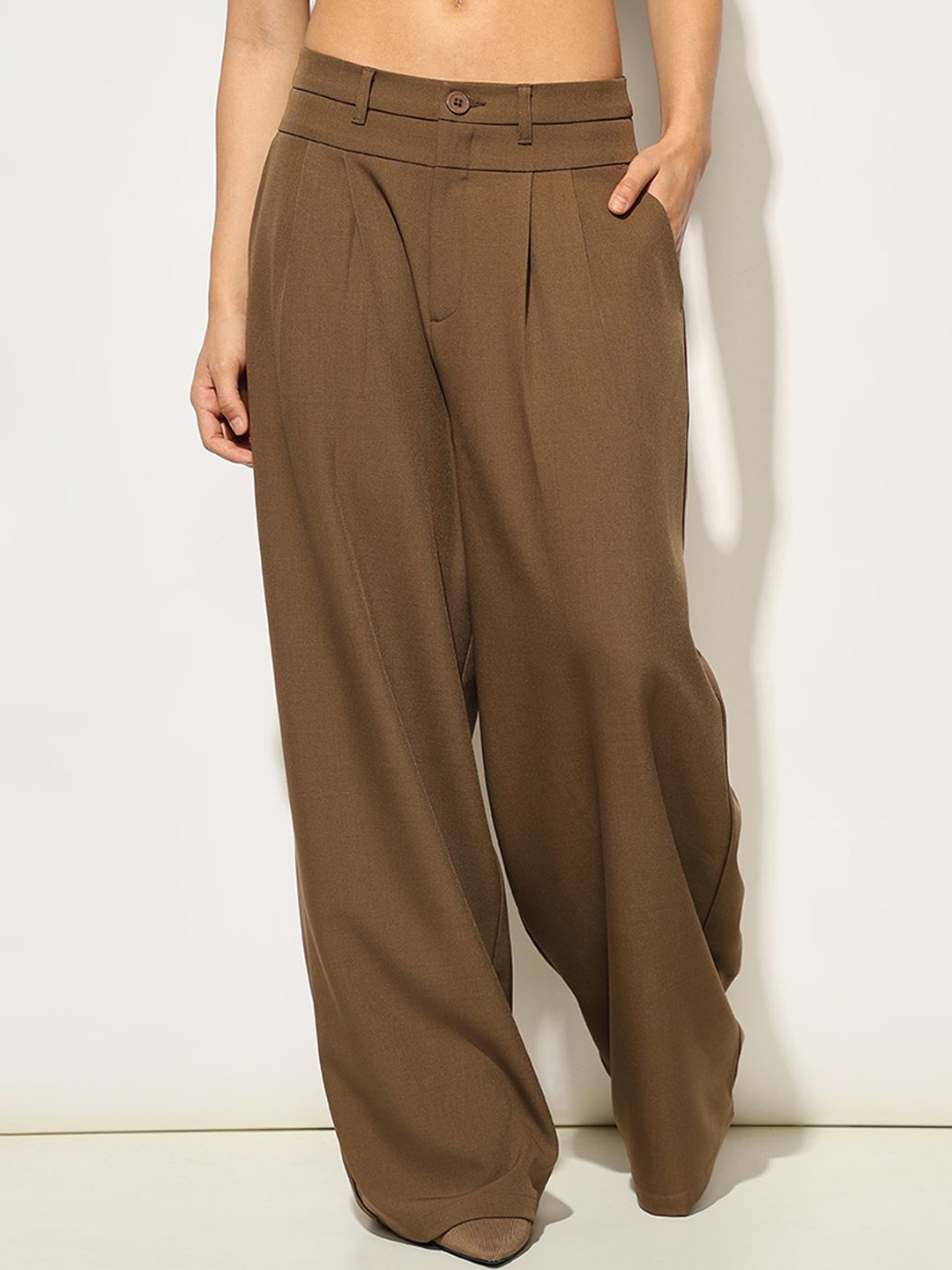 

ONLY Women Loose Fit Pleated Trousers, Olive