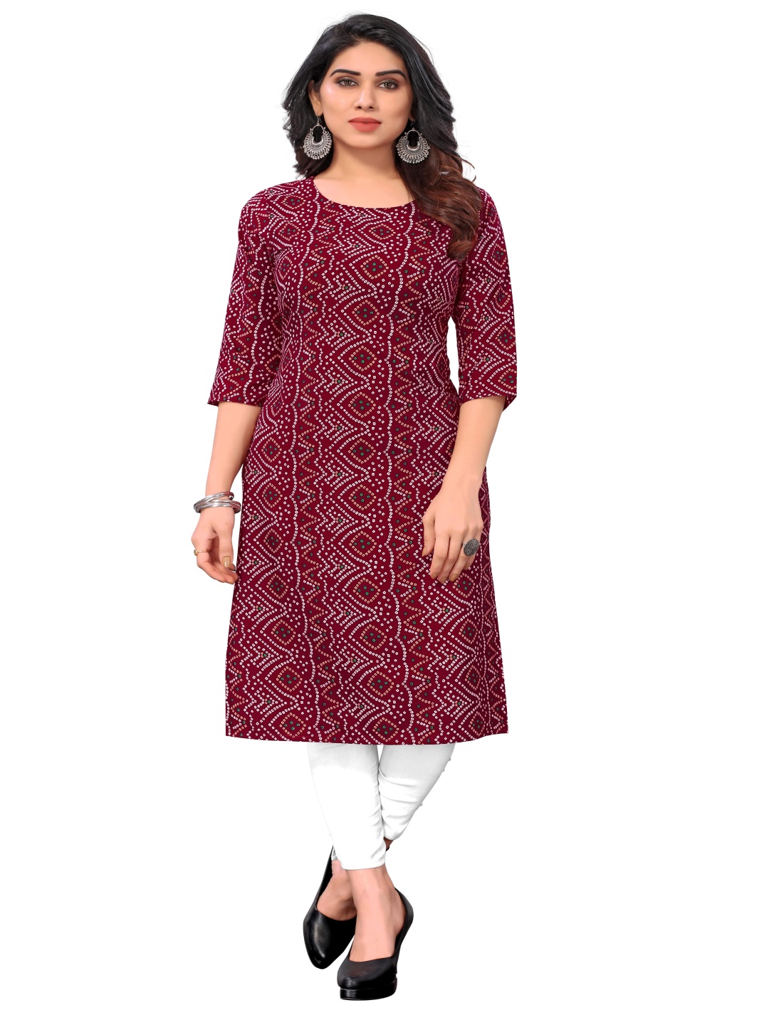 

KETAKI FASHION Women Geometric Printed Mirror Work Crepe Kurta, Multi