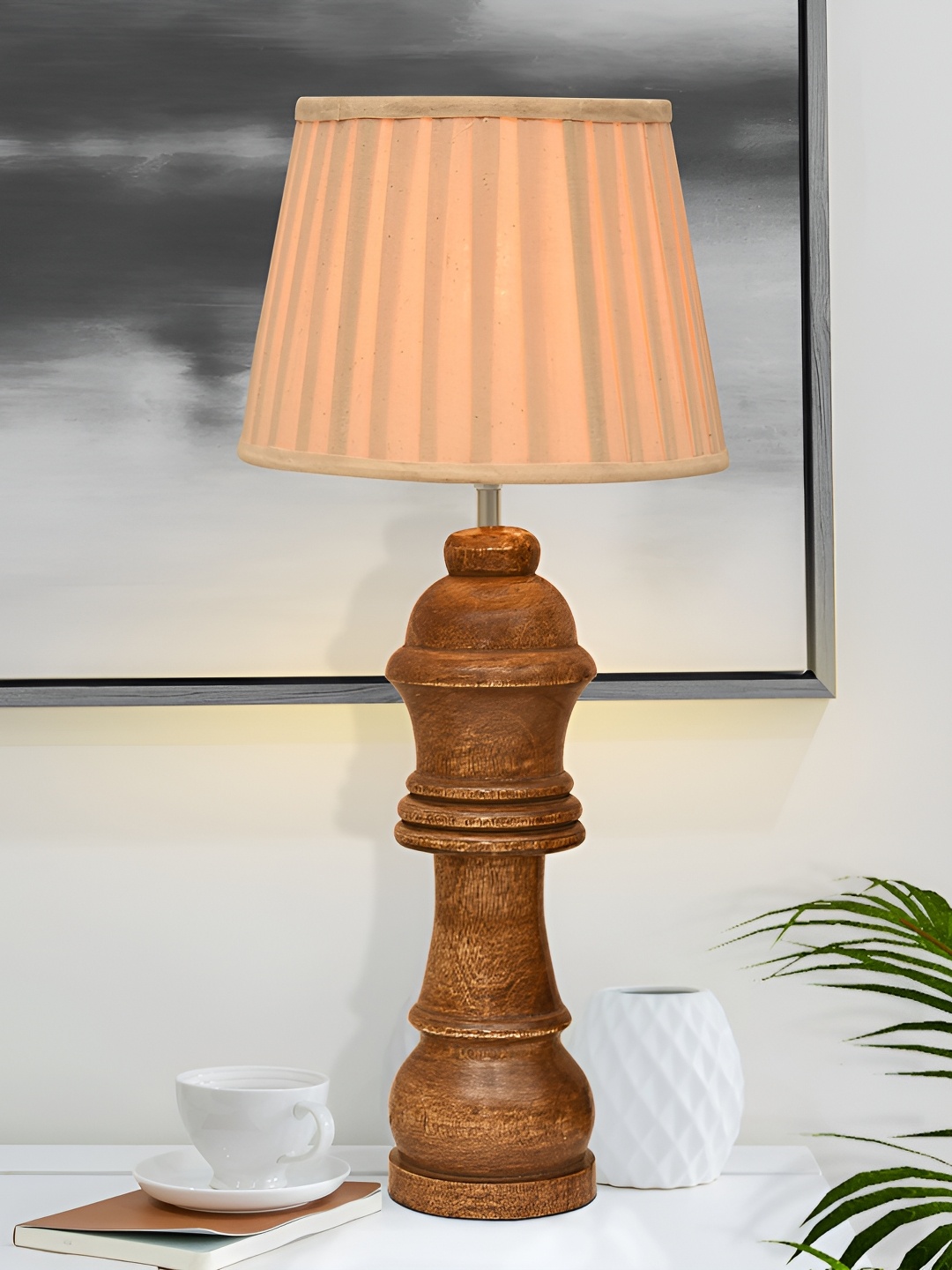 

Homesake White Textured Wood Industrial Frusturical Shaped Table Lamp