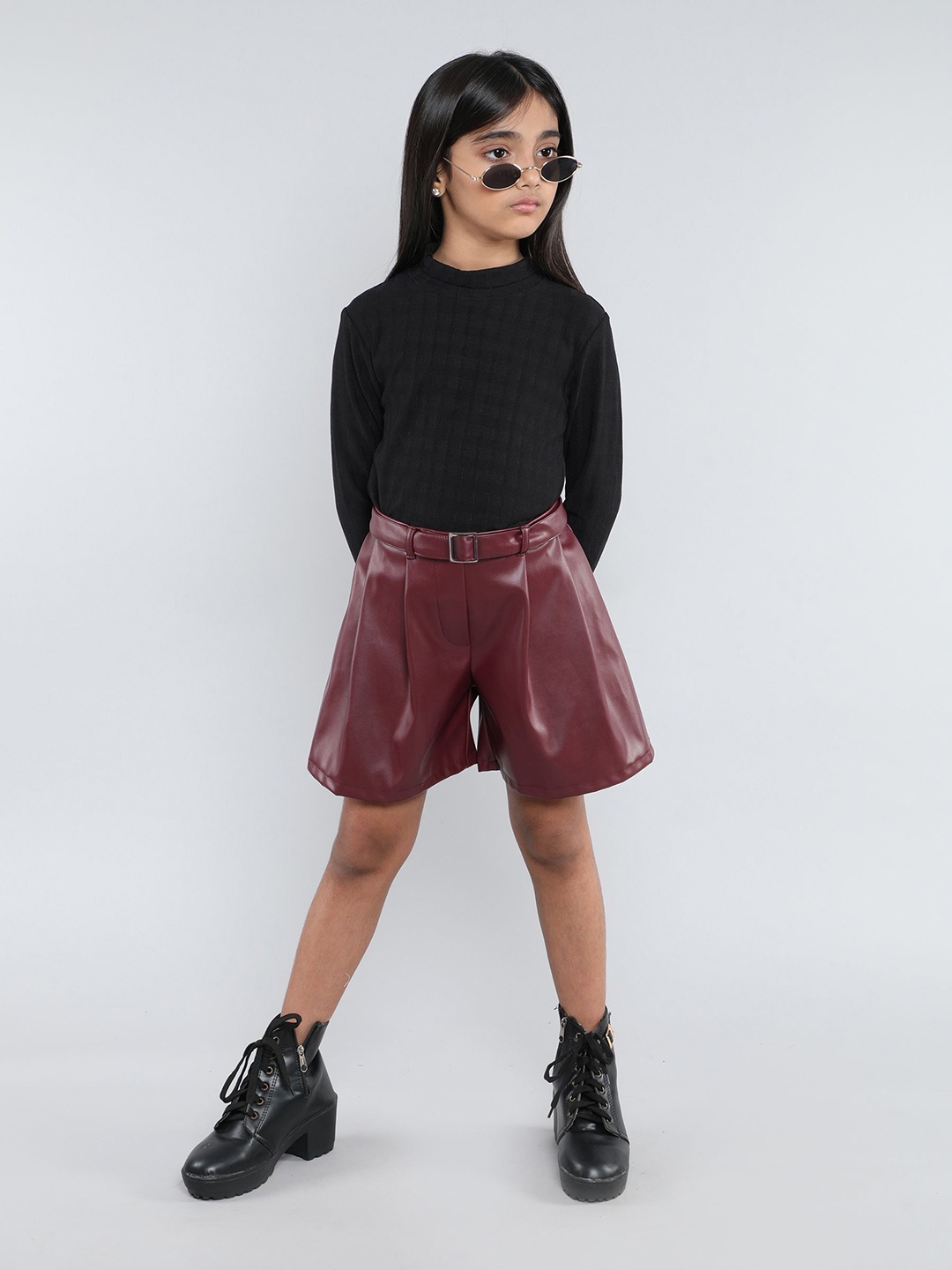 

taffykids Girls High Neck Top With Shorts, Black