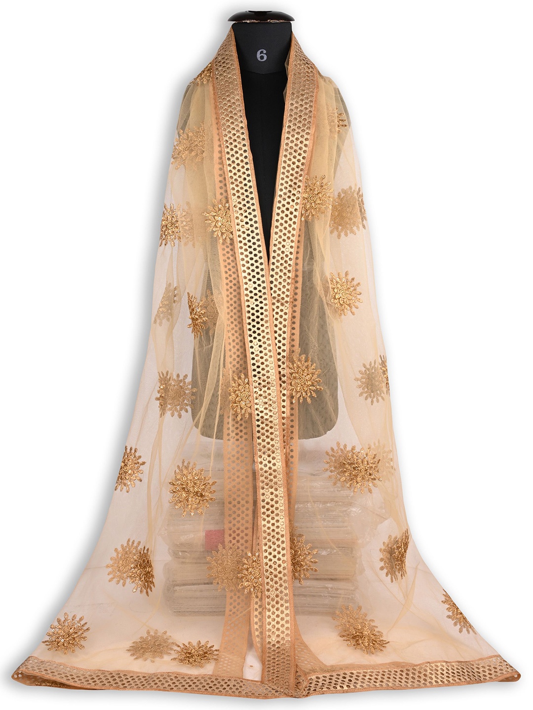 

Wish Karo Embroidered Tie and Dye Dupatta with Thread Work, Brown