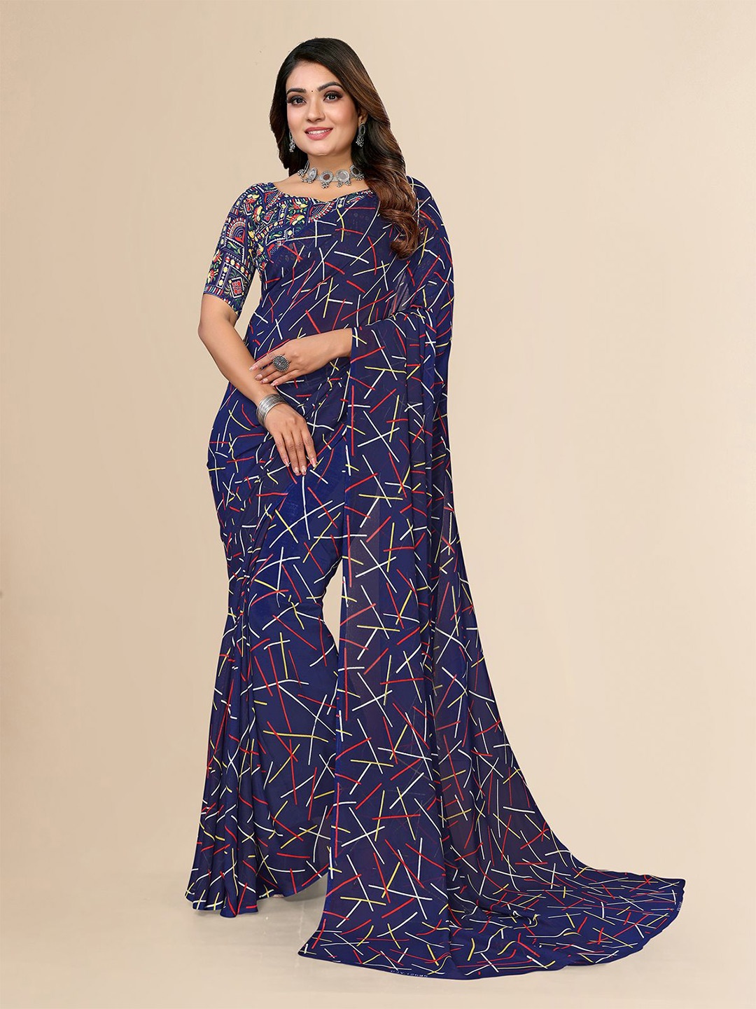 

Moda Rapido Geometric Printed Saree, Blue