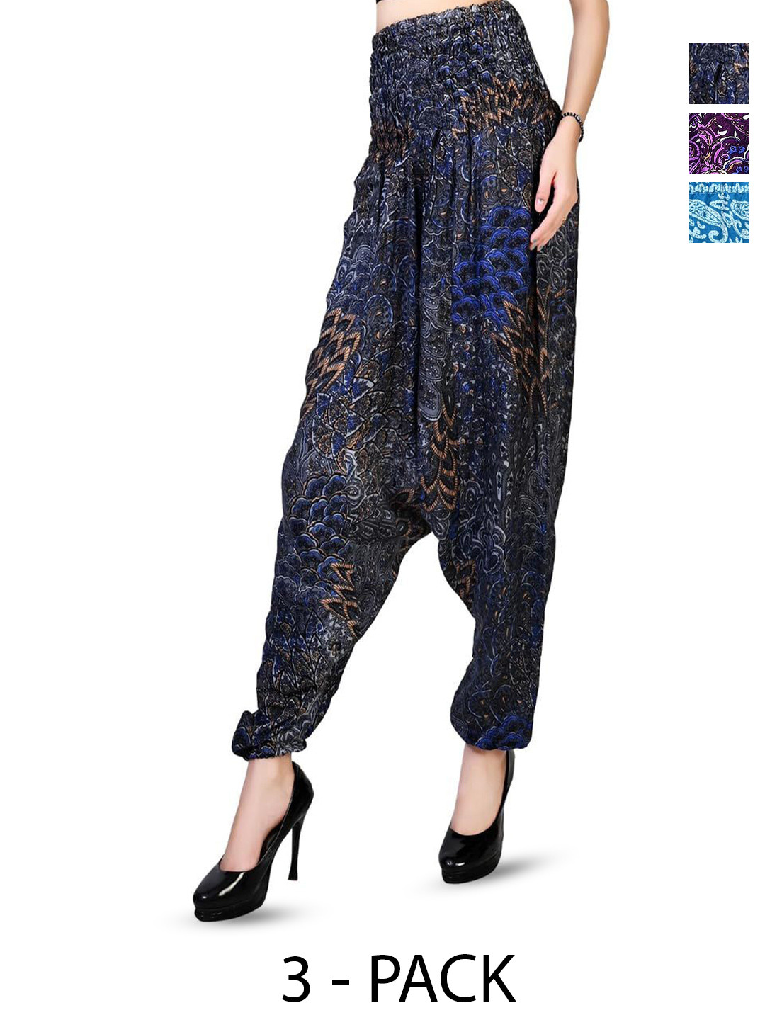 

NarNari Women Pack Of 3 Printed Mid-Rise Harem Pants, Blue