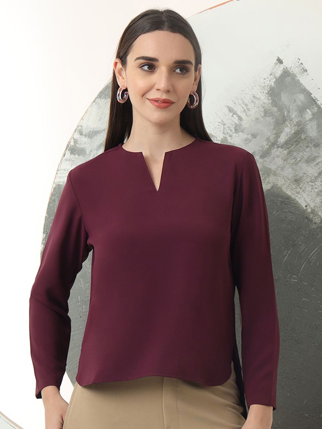 

FITHUB Mandarin Collar Top, Maroon