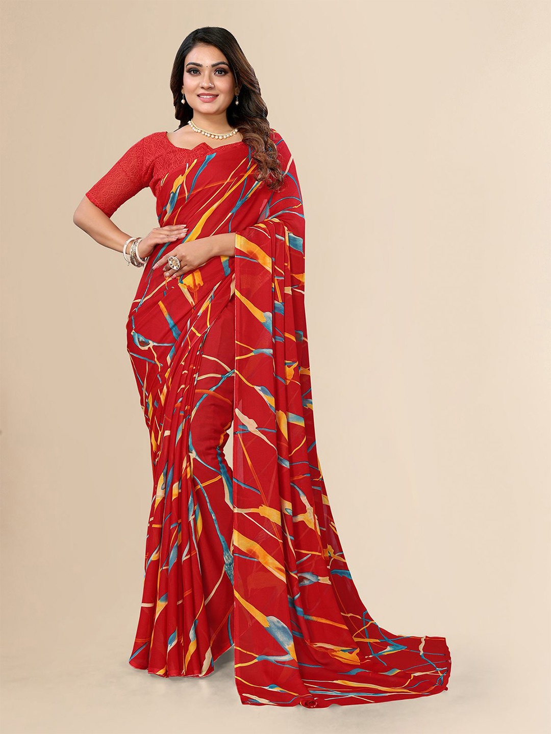 

Moda Rapido Women Printed Saree, Red