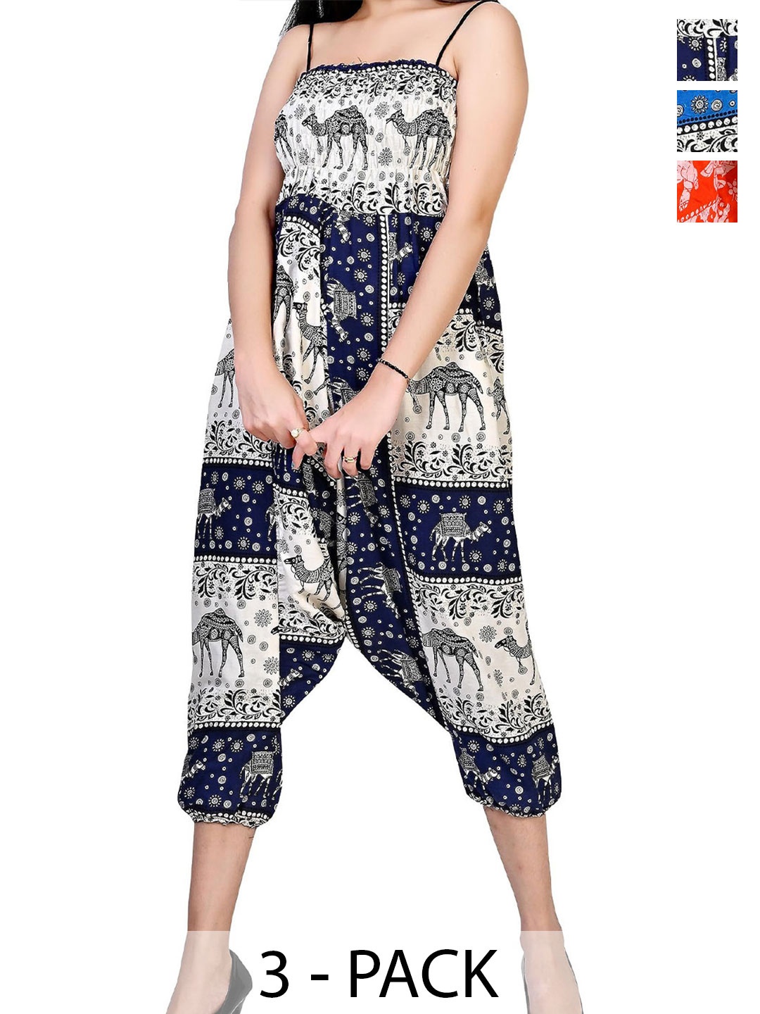 

NarNari Women Pack Of 3 Printed Mid-Rise Harem Pants, Navy blue