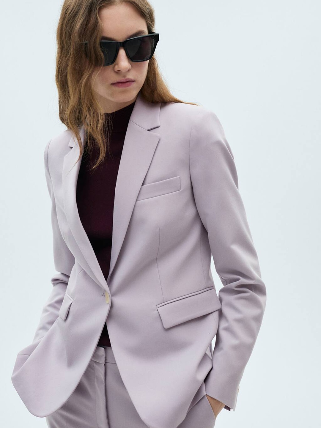 

MANGO Slim Fit Single-Breasted Semi-Formal Blazer, Lavender