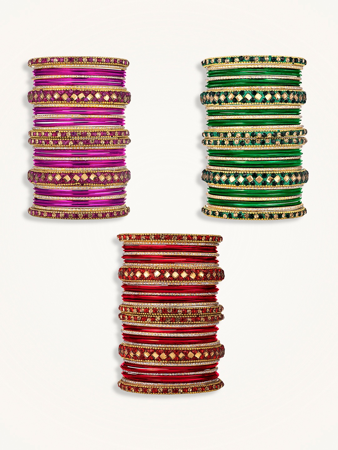 

Peora Set Of 90 Gold Plated Stone Studded Bangles
