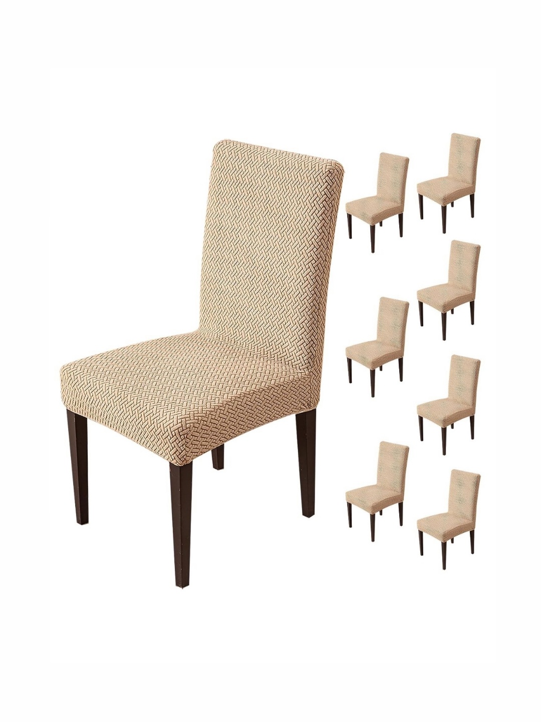 

HOUSE OF QUIRK 8-Pcs Textured Washable ChairCover, Khaki