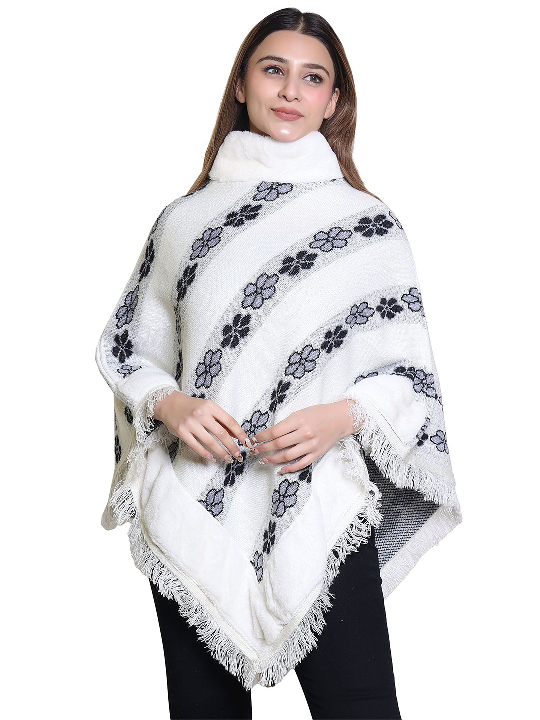 

DISCOVERYLINE Women Floral Self Design Poncho, Black