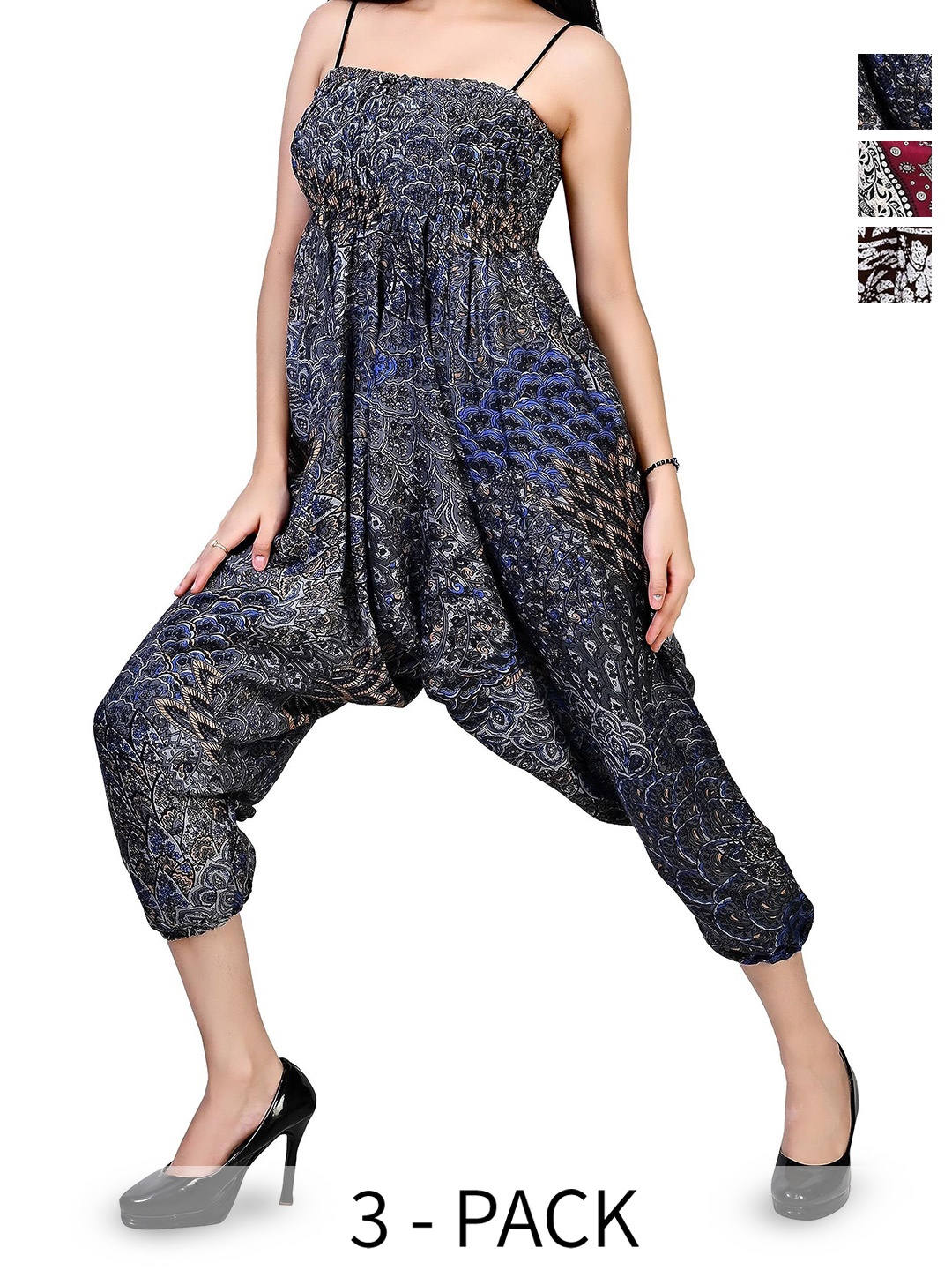 

NarNari Women Ethnic Motifs Pack Of 3 Printed Mid-Rise Harem Pants, Blue