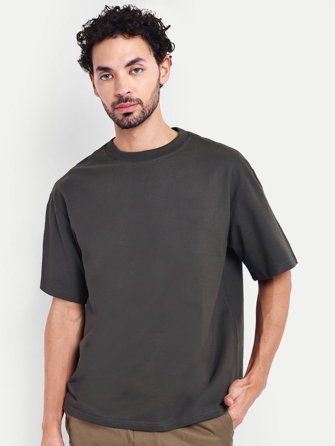 

House of Mool Men Drop-Shoulder Sleeves Pockets T-shirt, Grey