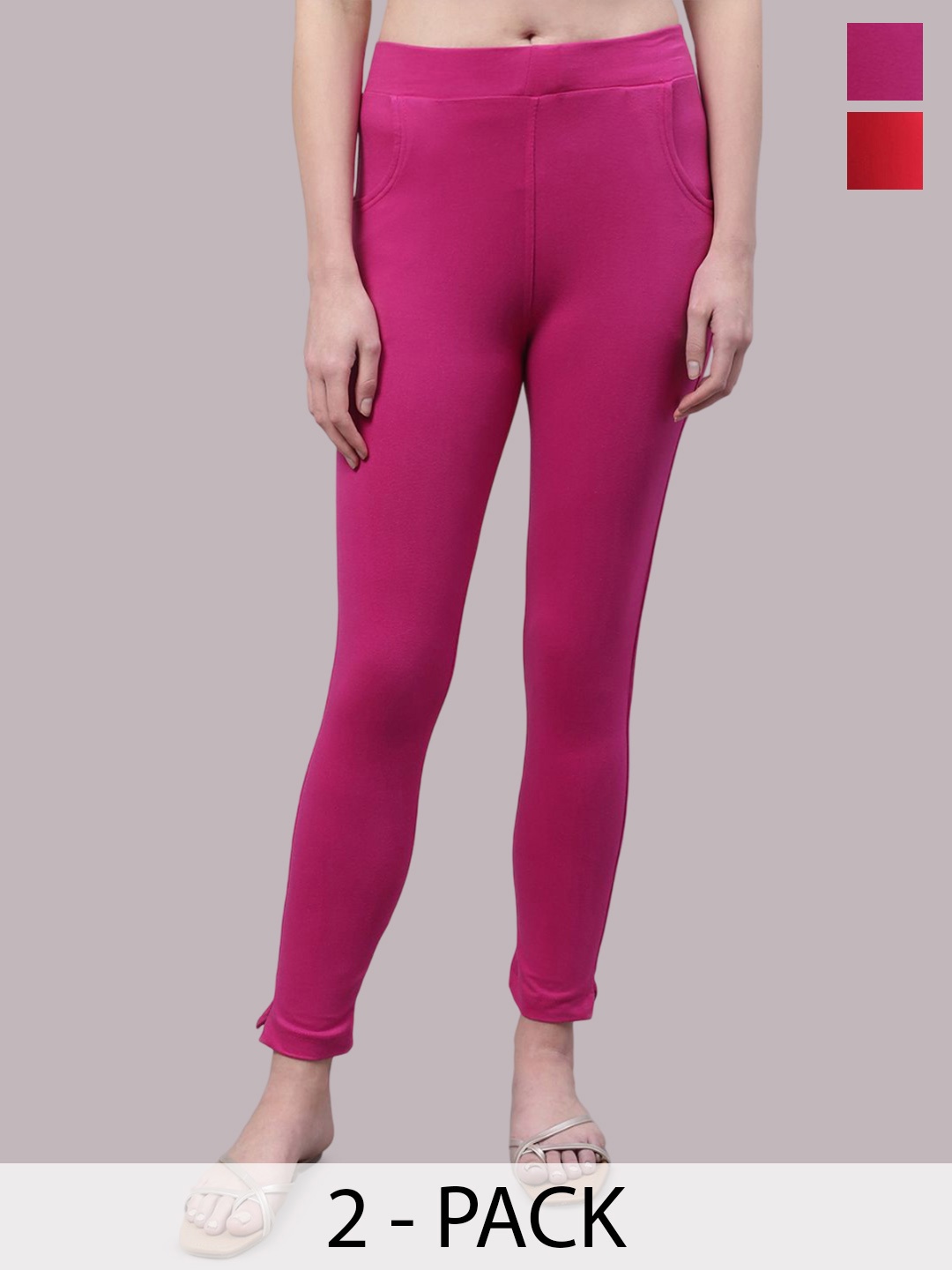 

Valles365 by S.C. Plus Size Pack Of 2 Women Cotton Ankle-Length Leggings, Red