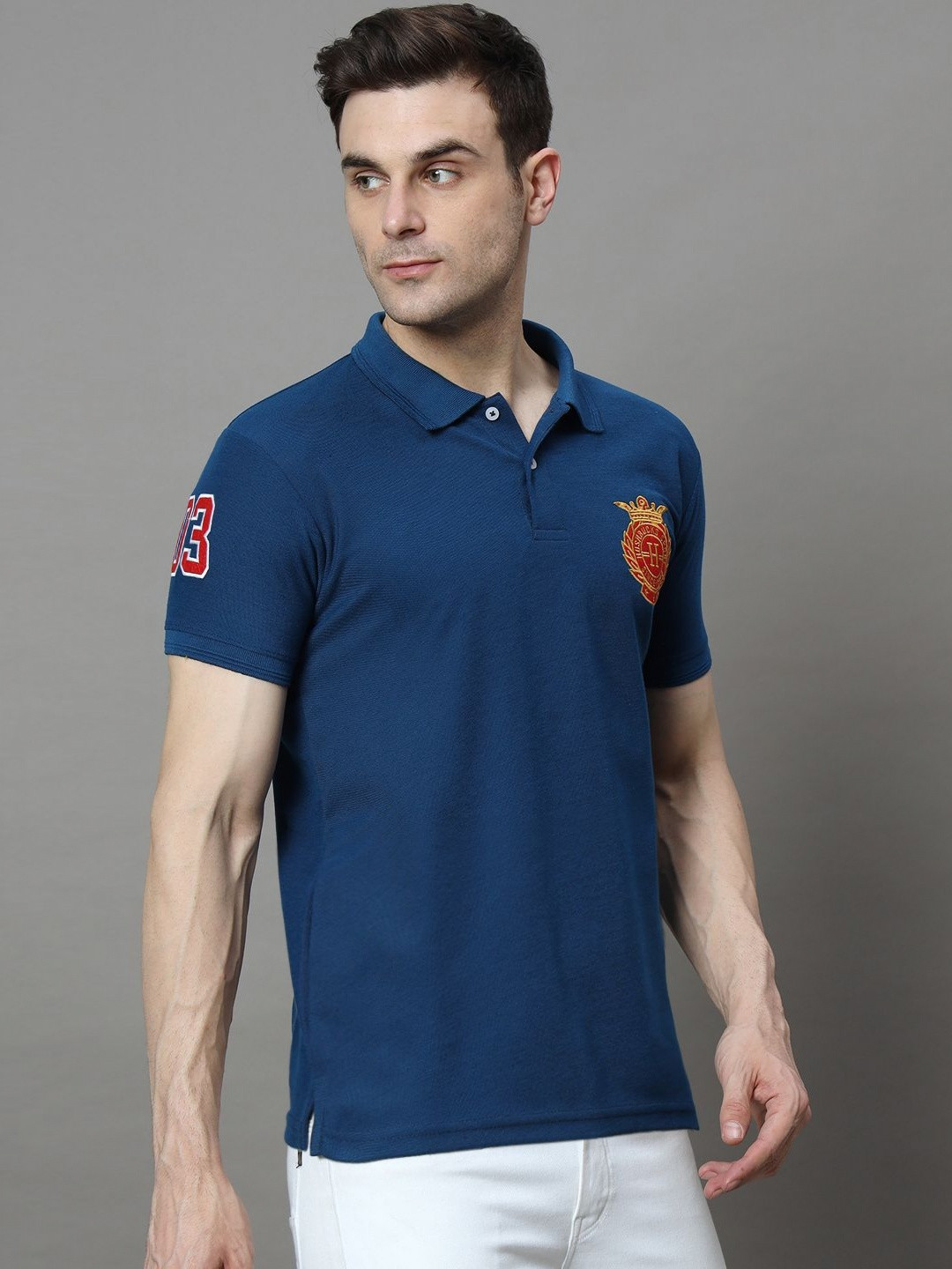 

HUSHBUCKS Men Polo Collar Pockets T-shirt, Navy blue
