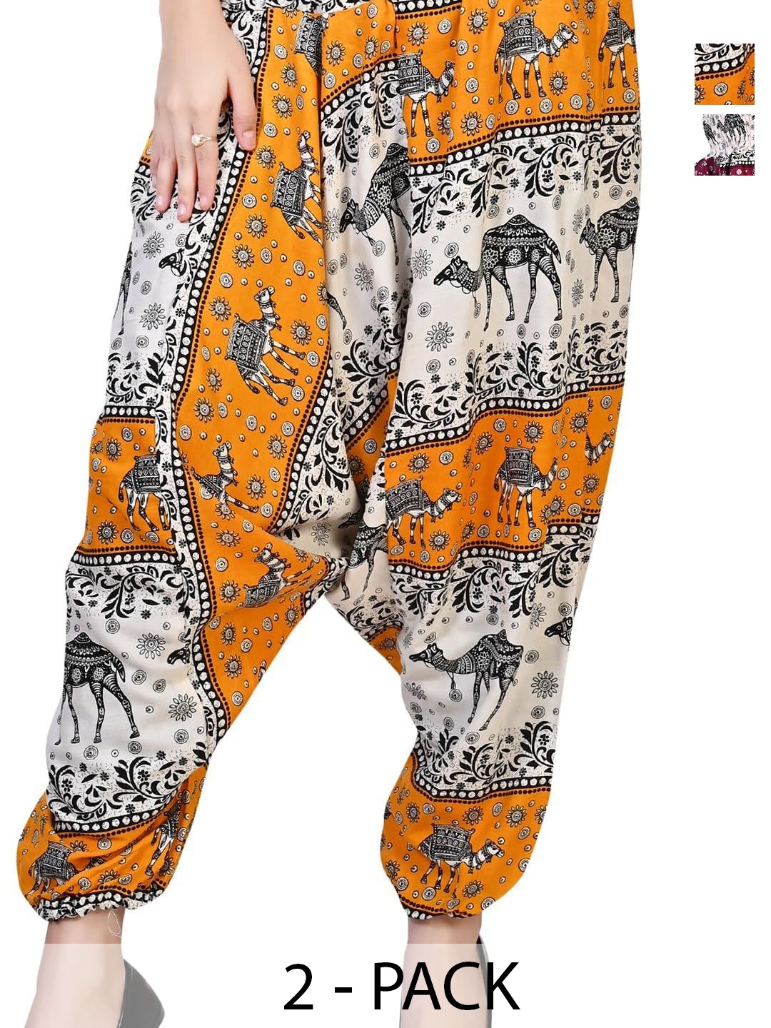 

NarNari Women Pack Of 2 Printed Loose-Fit Harem Pants, Yellow