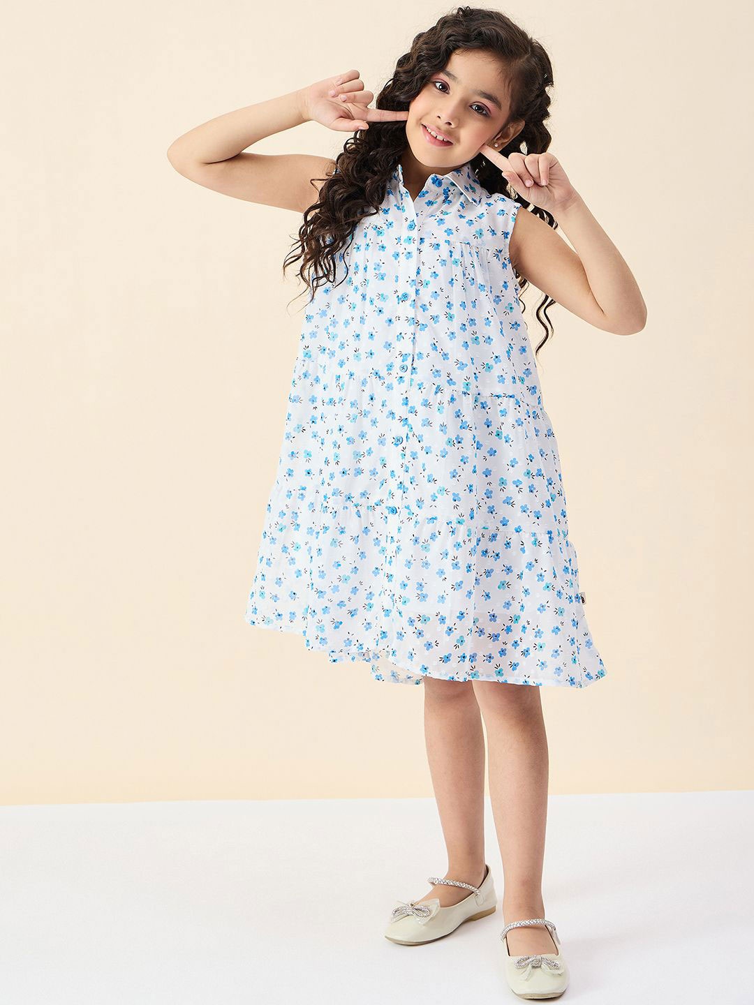 

Stylo Bug Girls Floral Printed Georgette A-Line Dress, Off white