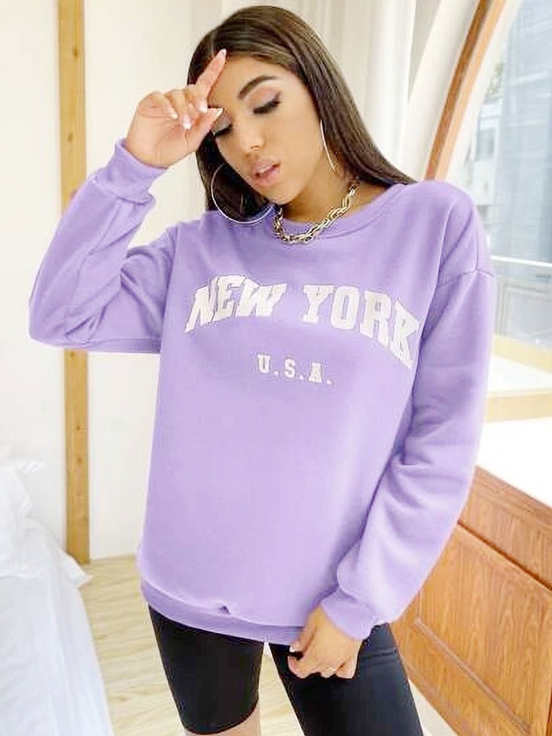

KASHIAN Women Printed Hooded Sweatshirt, Lavender