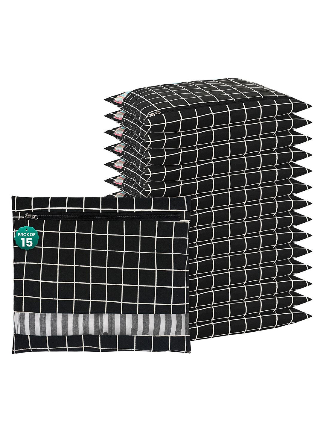 

Kuber Industries Black 15 Pcs Regular Clothes Storage Single Packing Bag Drawer Organiser