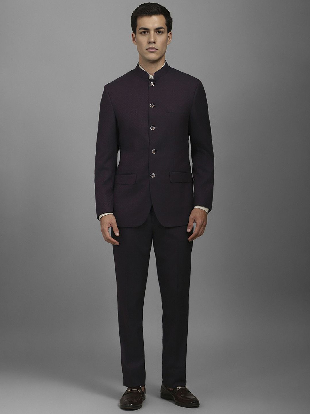 

Louis Philippe Men Textured Single-Breasted Two Piece Formal Suit, Maroon