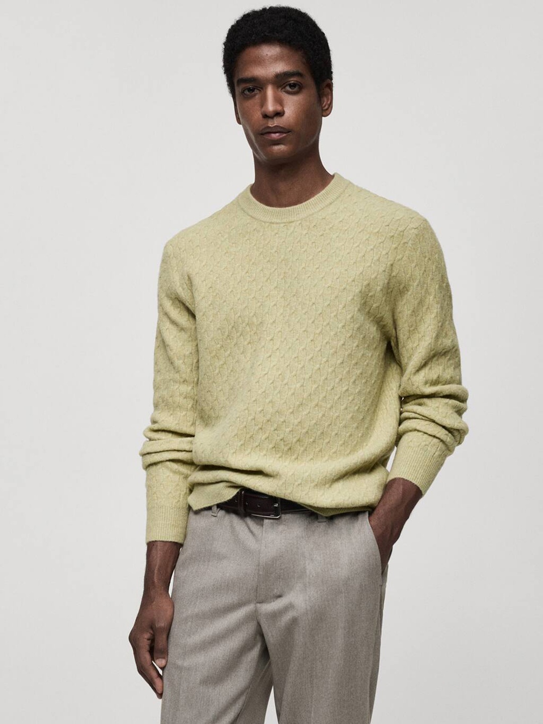 

MANGO MAN Cable Knit Pullover, Green