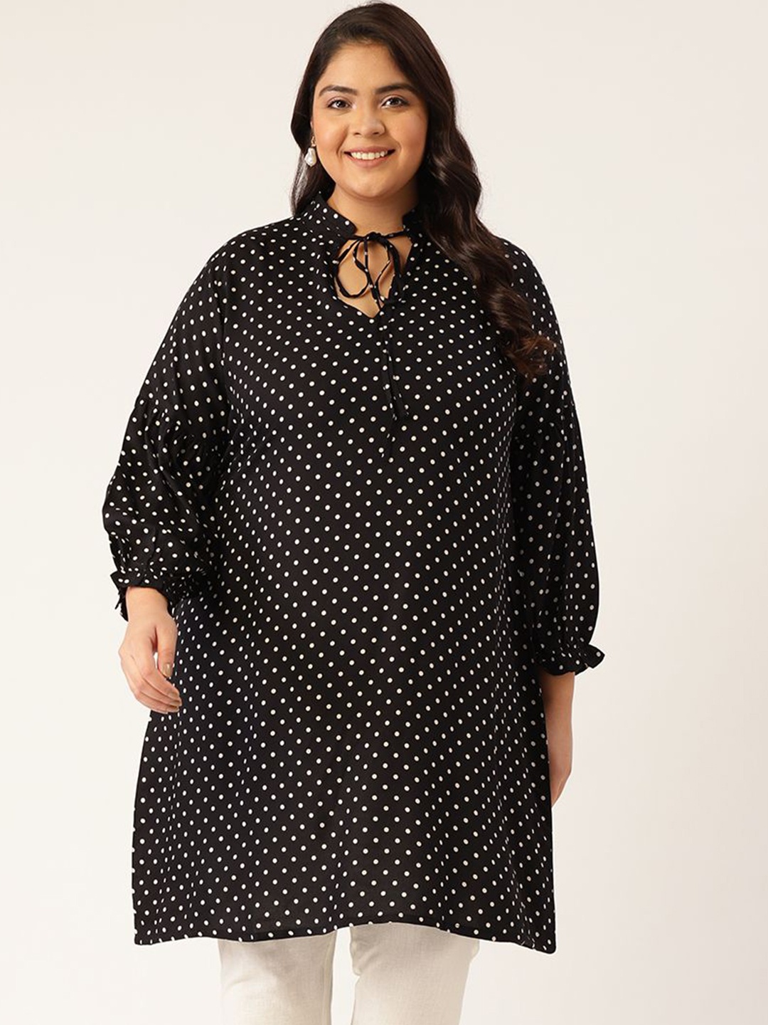 

theRebelinme Women Plus Size Mandarin Collar Tunic, Black