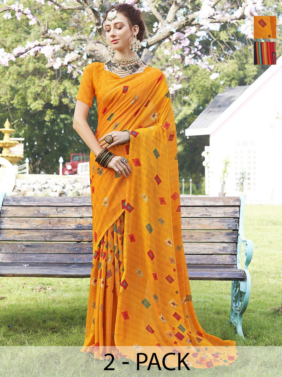

Anouk Rustic Pack of 2 Printed Saree, Red