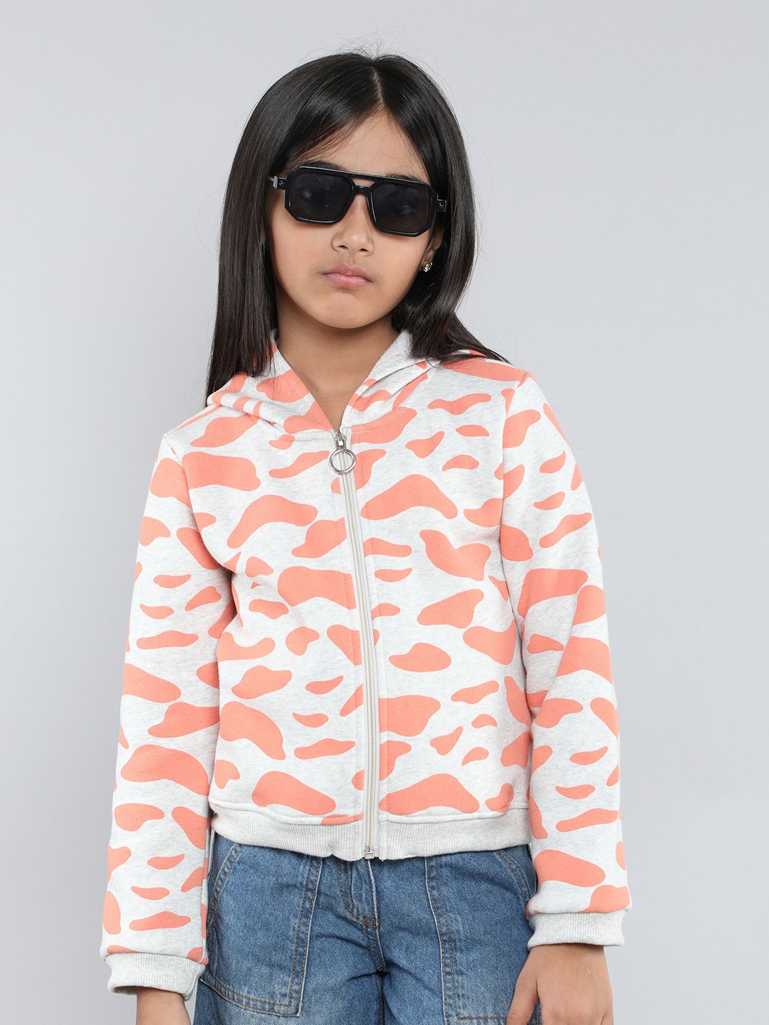 

taffykids Girls Printed Hooded Sweatshirt, Peach