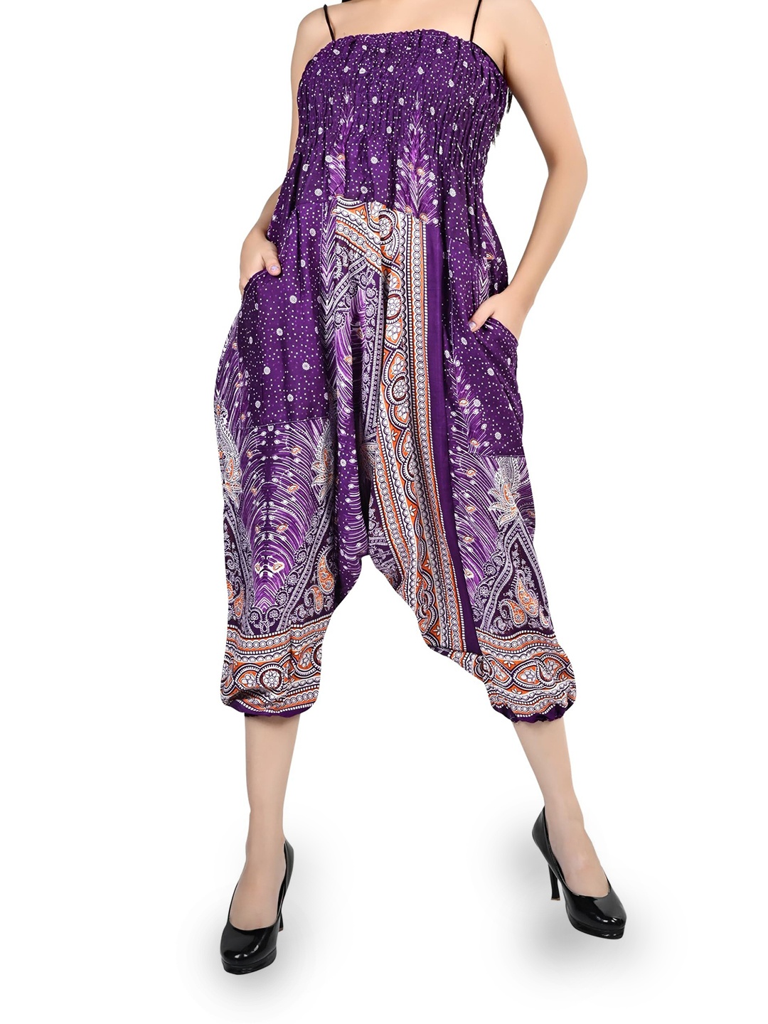 

NarNari Women Printed Block Print Mid-Rise Harem Pants, Purple