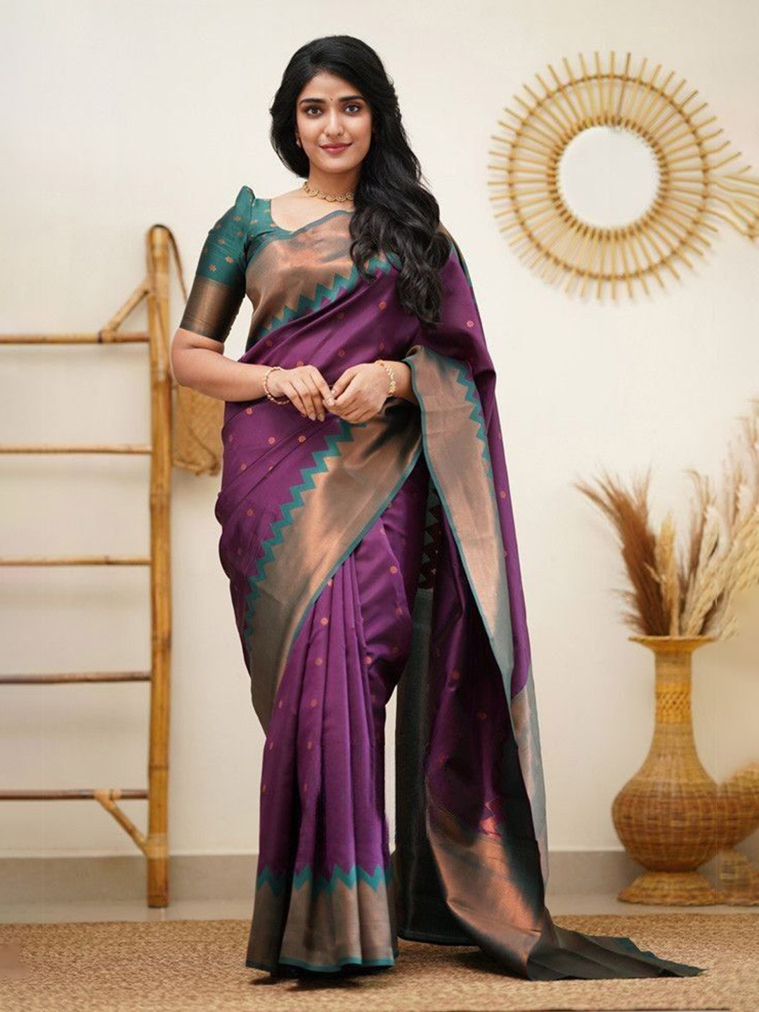 

Taslar Woven Design Zari Pure Silk Banarasi Saree, Purple