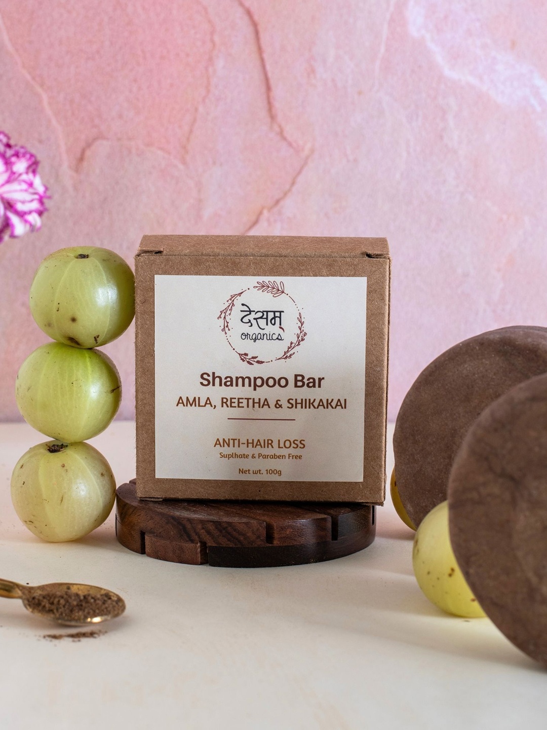 

Desam Organics Amla Reetha Shikakai Shampoo Bar Reduce Hair Fall - 100 g, Brown