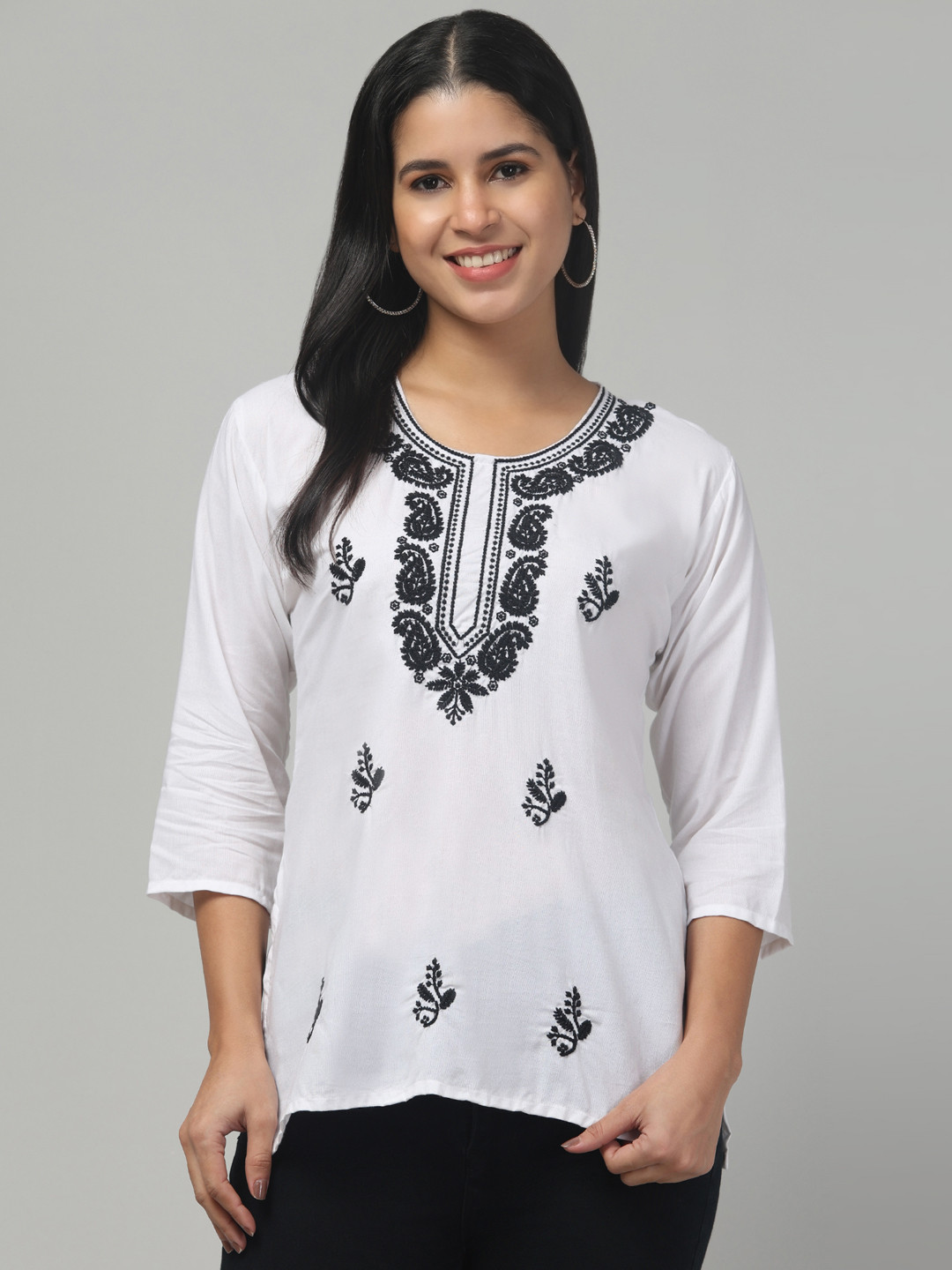 

Trend Level Women Floral Embroidered Kurti, White