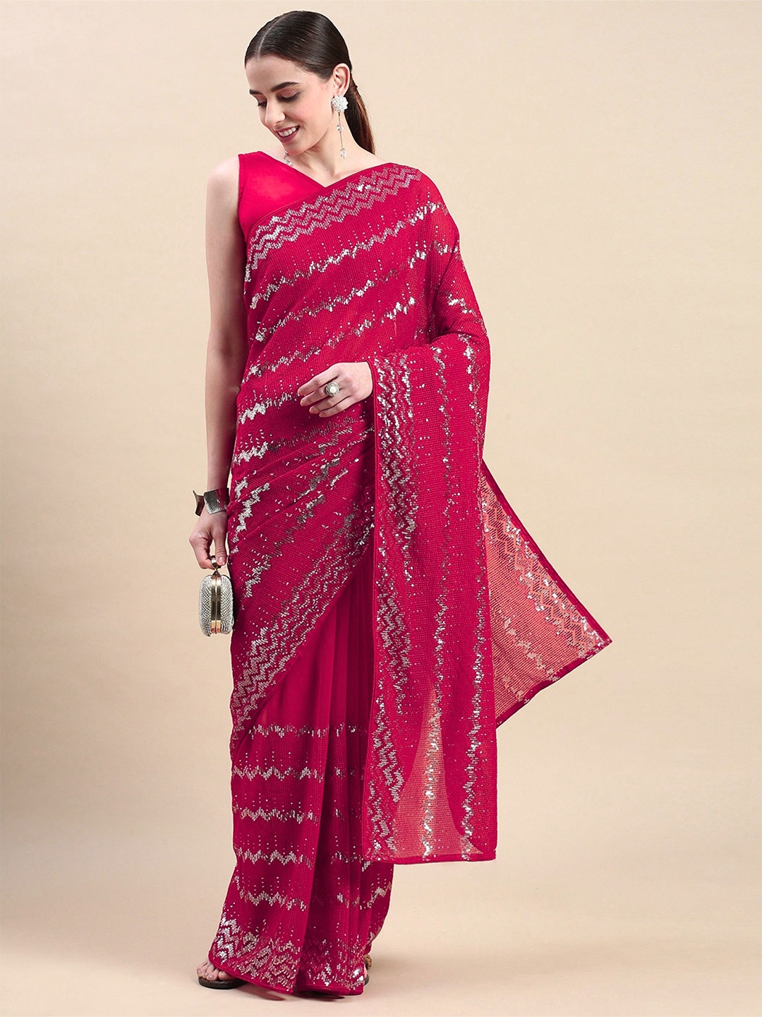 

Moda Rapido Embellished Sequinned Saree, Rose