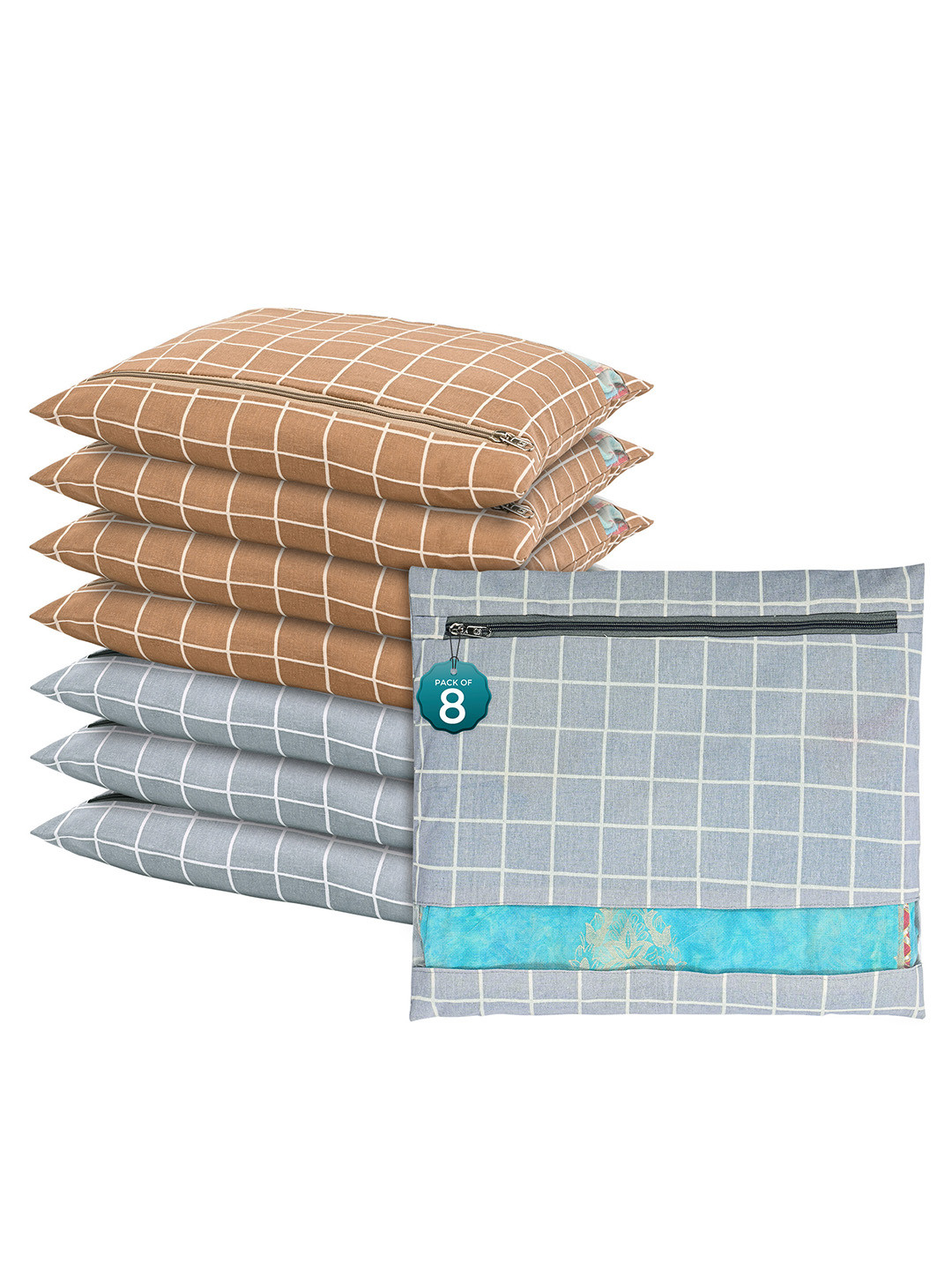 

Kuber Industries Grey & Brown 8 Pcs Regular Saree Cover Multi-Utility Storage Organisers