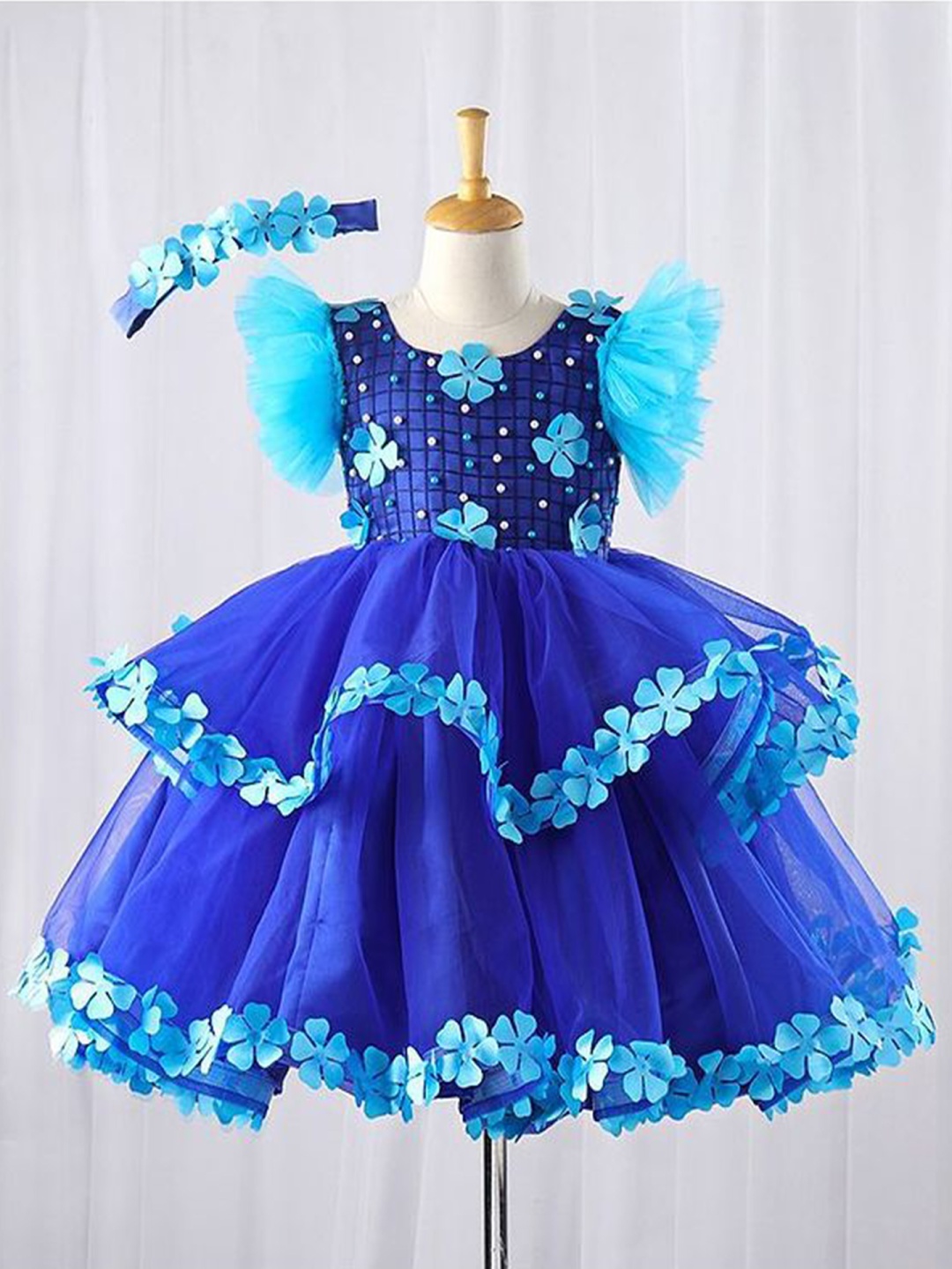 

Li & Li Boutique Girls Royal Blue and Aqua Blue Twirled petal Frock, Navy blue