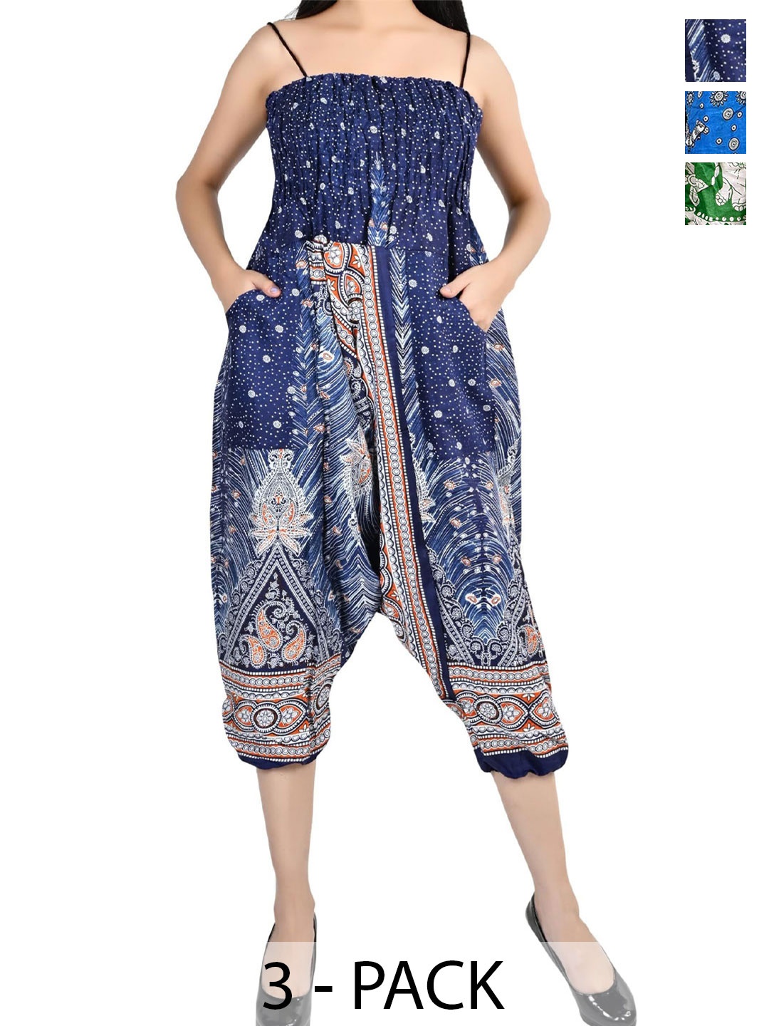 

NarNari Women Pack Of 3 Printed Mid-Rise Harem Pants, Yellow