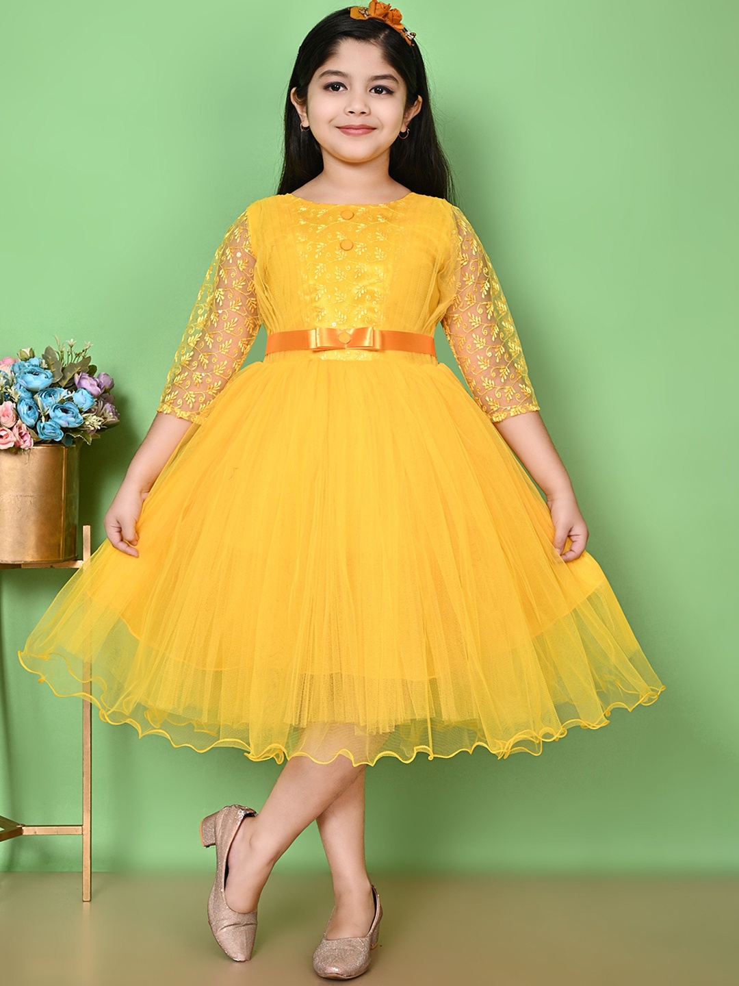 

BARKAT DESIGNING PLANET Chiffon Midi Dress, Yellow